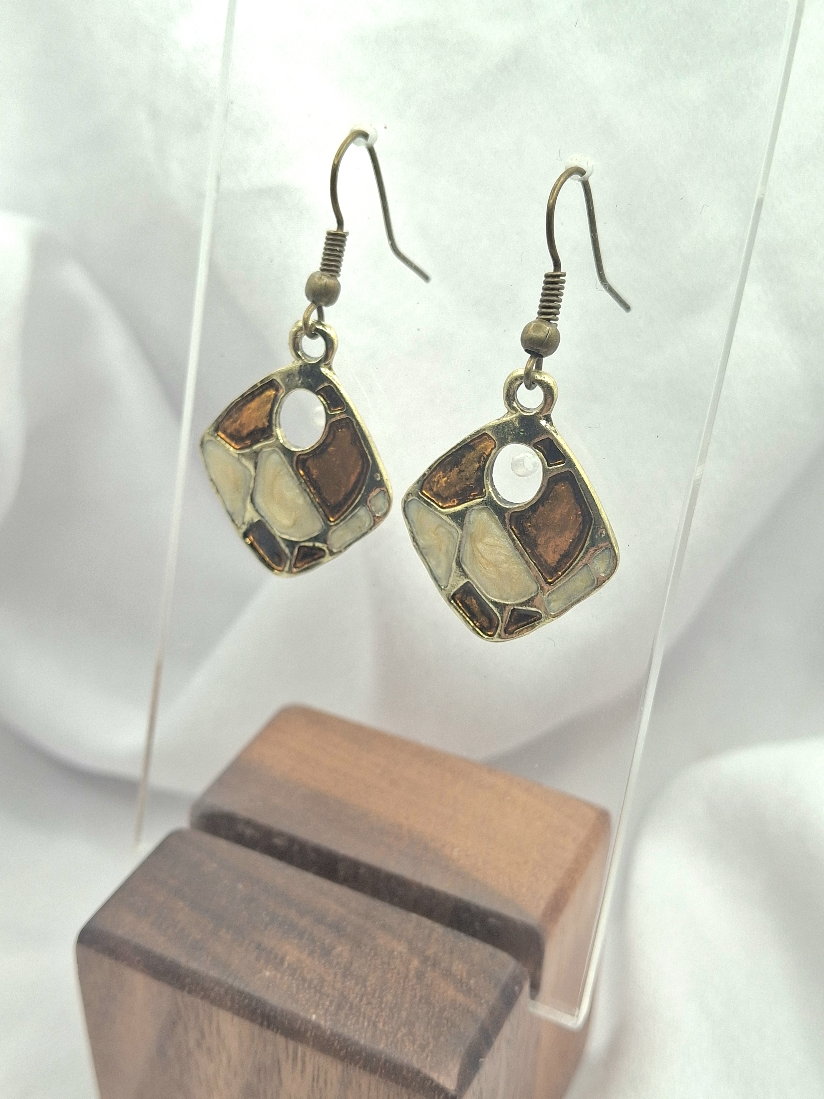 Image 7 for Vintage Enamel Geometric Dangling Earrings