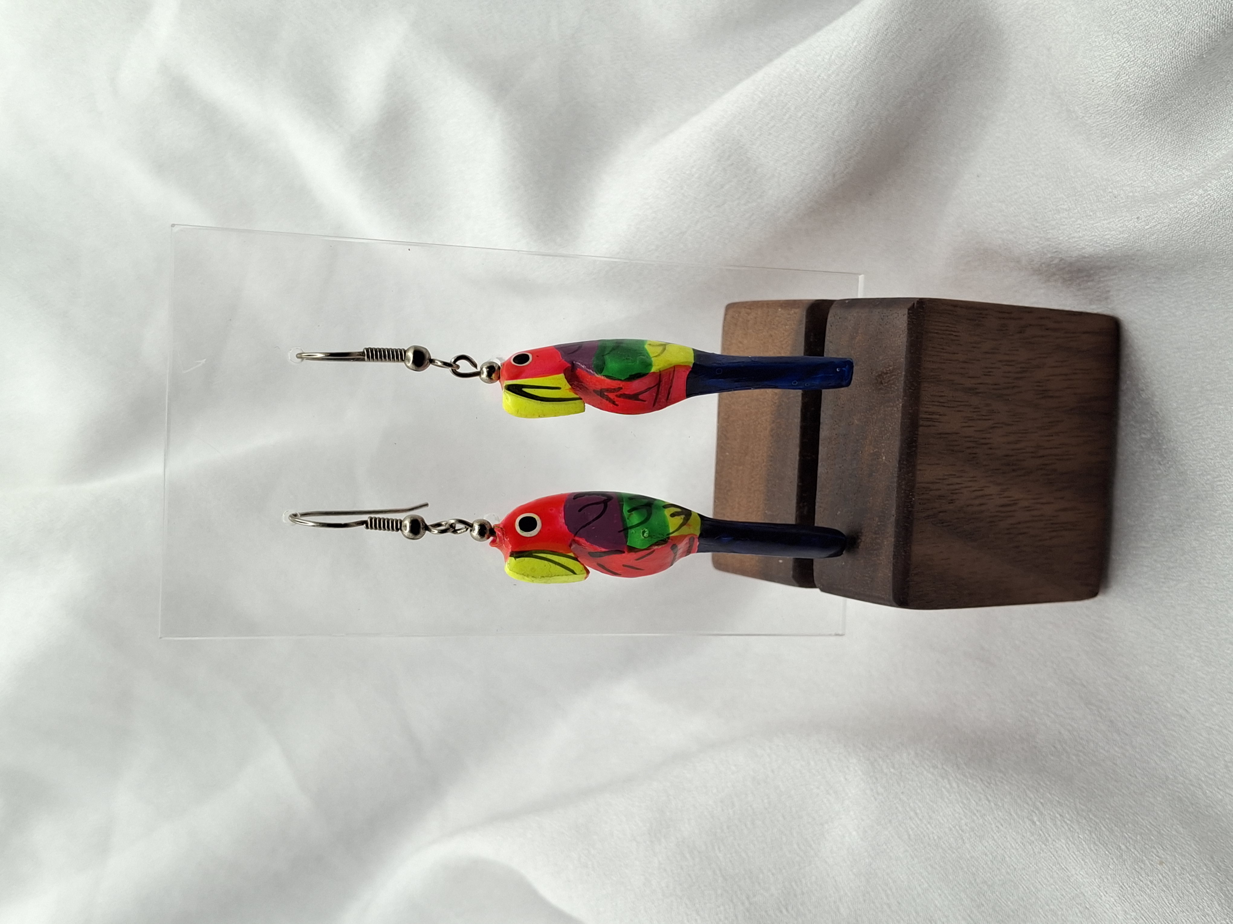 Image 3 for Unique Vintage Handmade Hand Painted Parrot Dangling Earrings