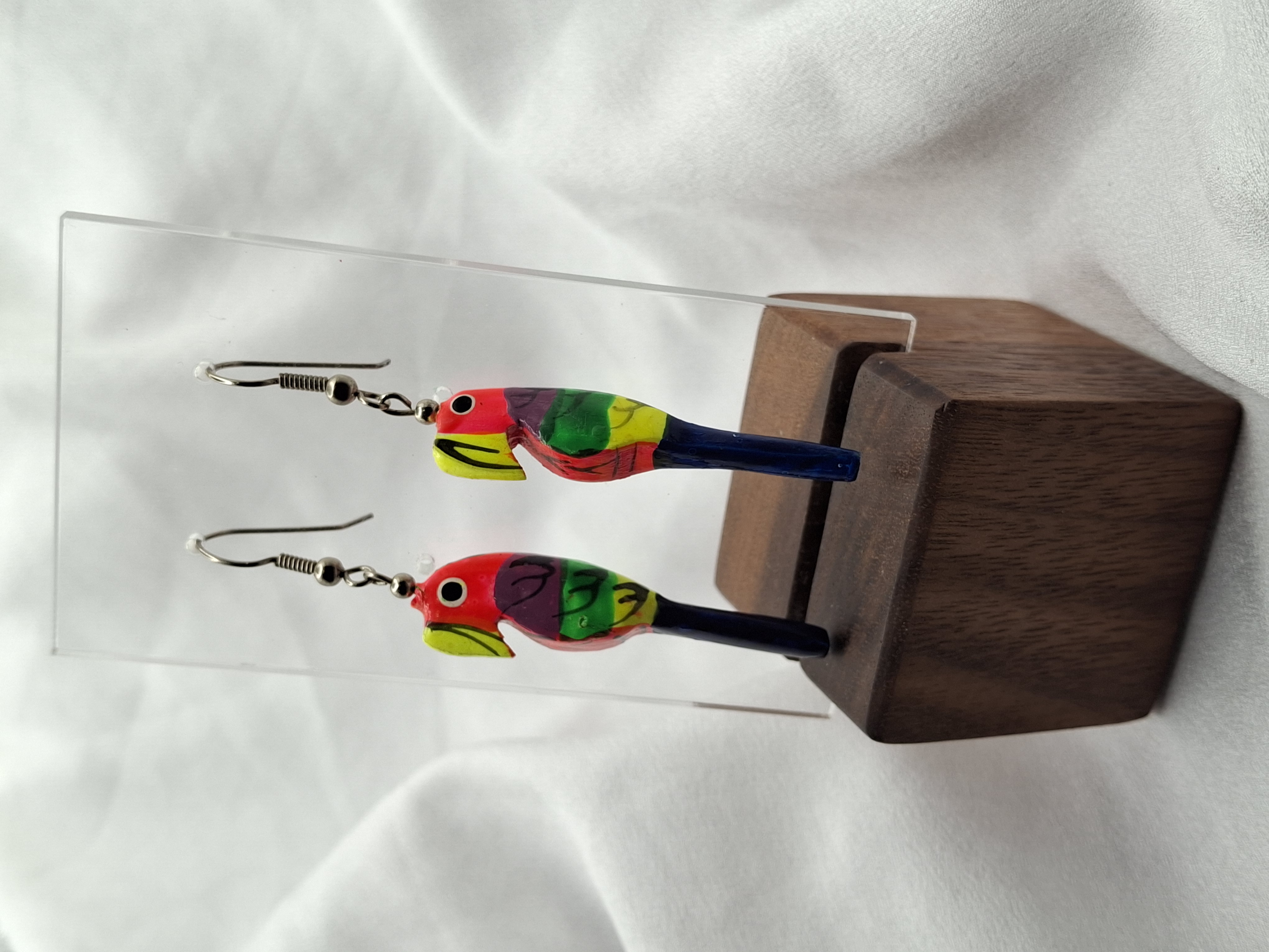 Image 2 for Unique Vintage Handmade Hand Painted Parrot Dangling Earrings