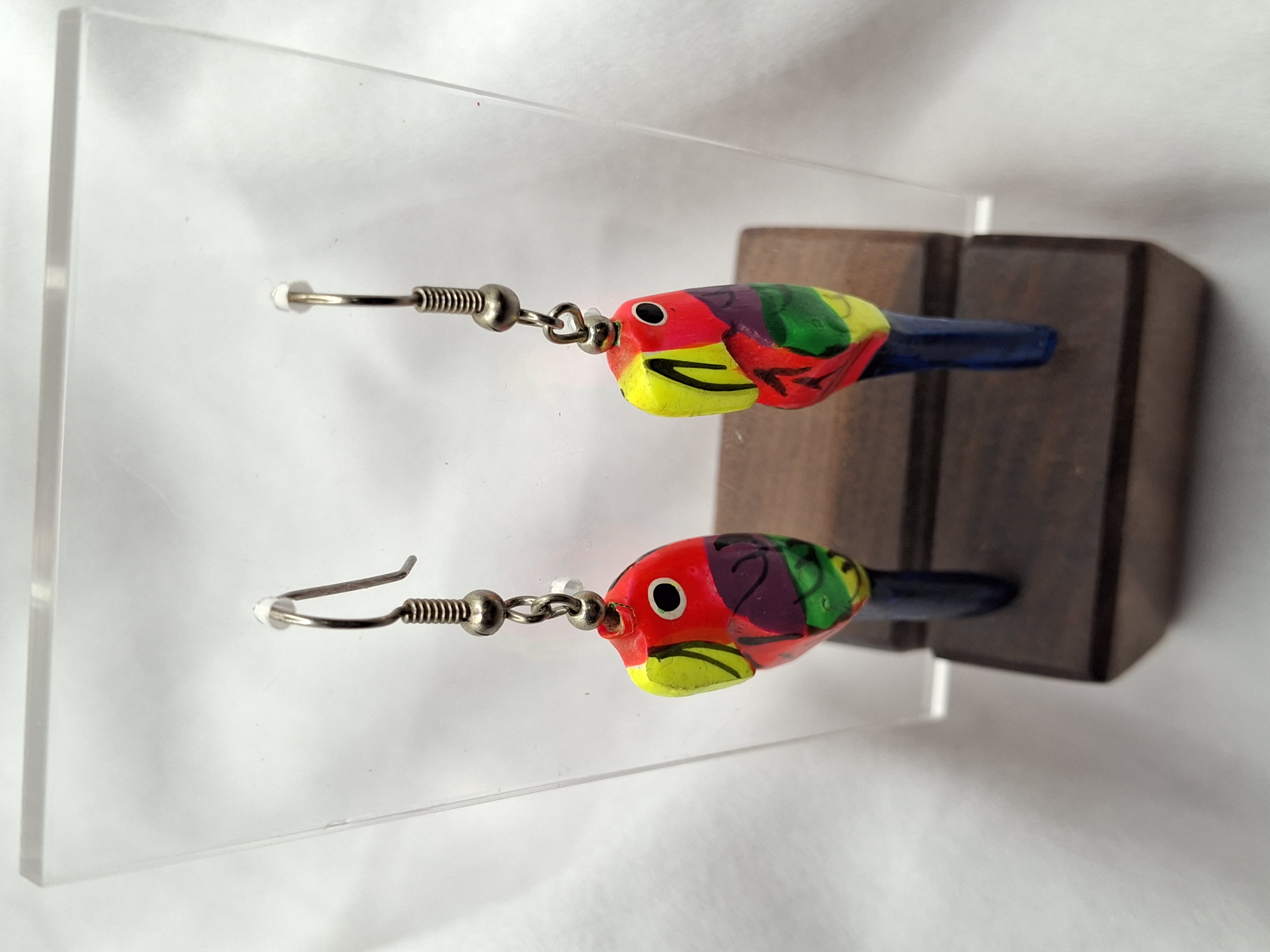 Image 4 for Unique Vintage Handmade Hand Painted Parrot Dangling Earrings