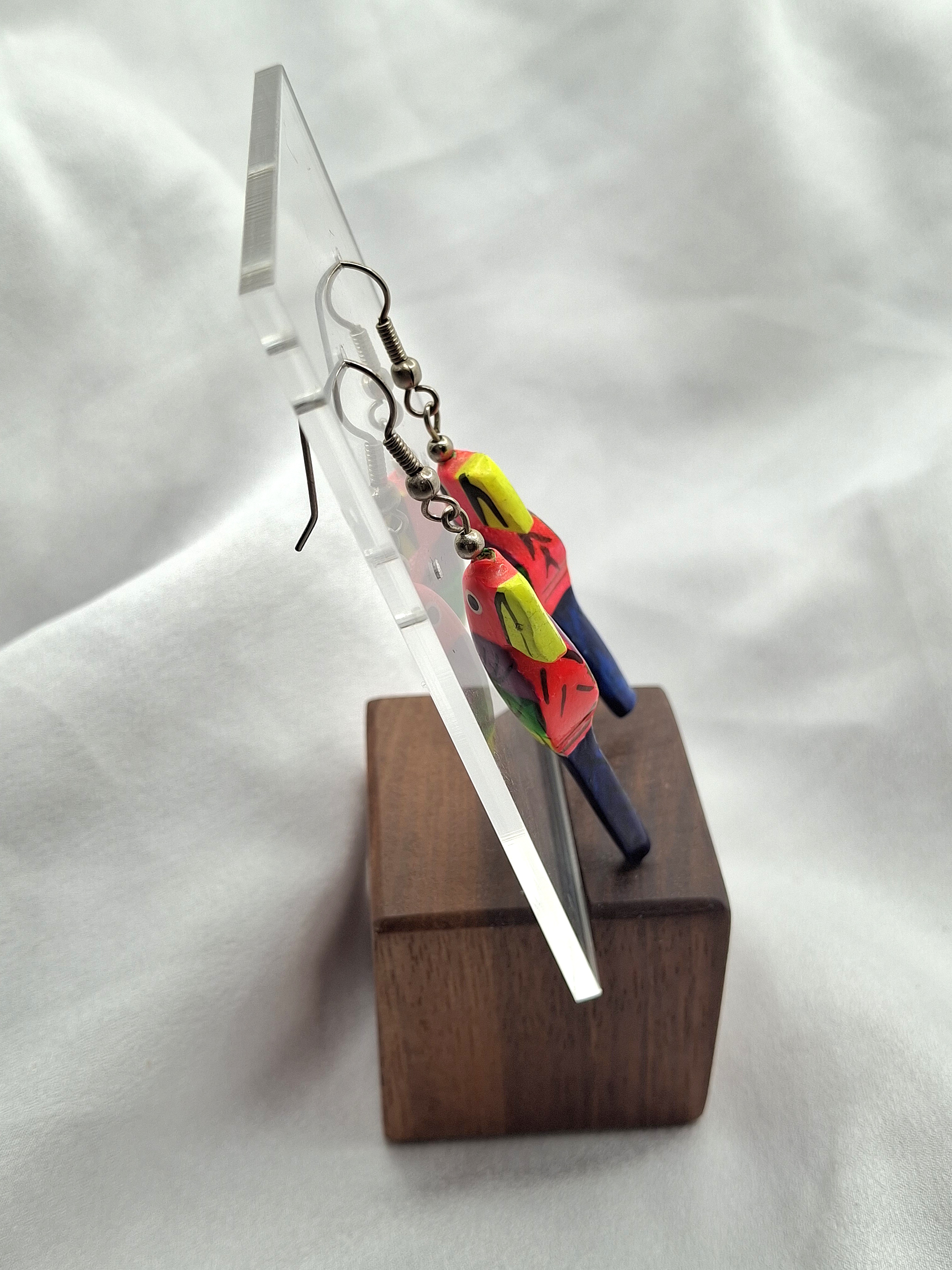 Image 5 for Unique Vintage Handmade Hand Painted Parrot Dangling Earrings