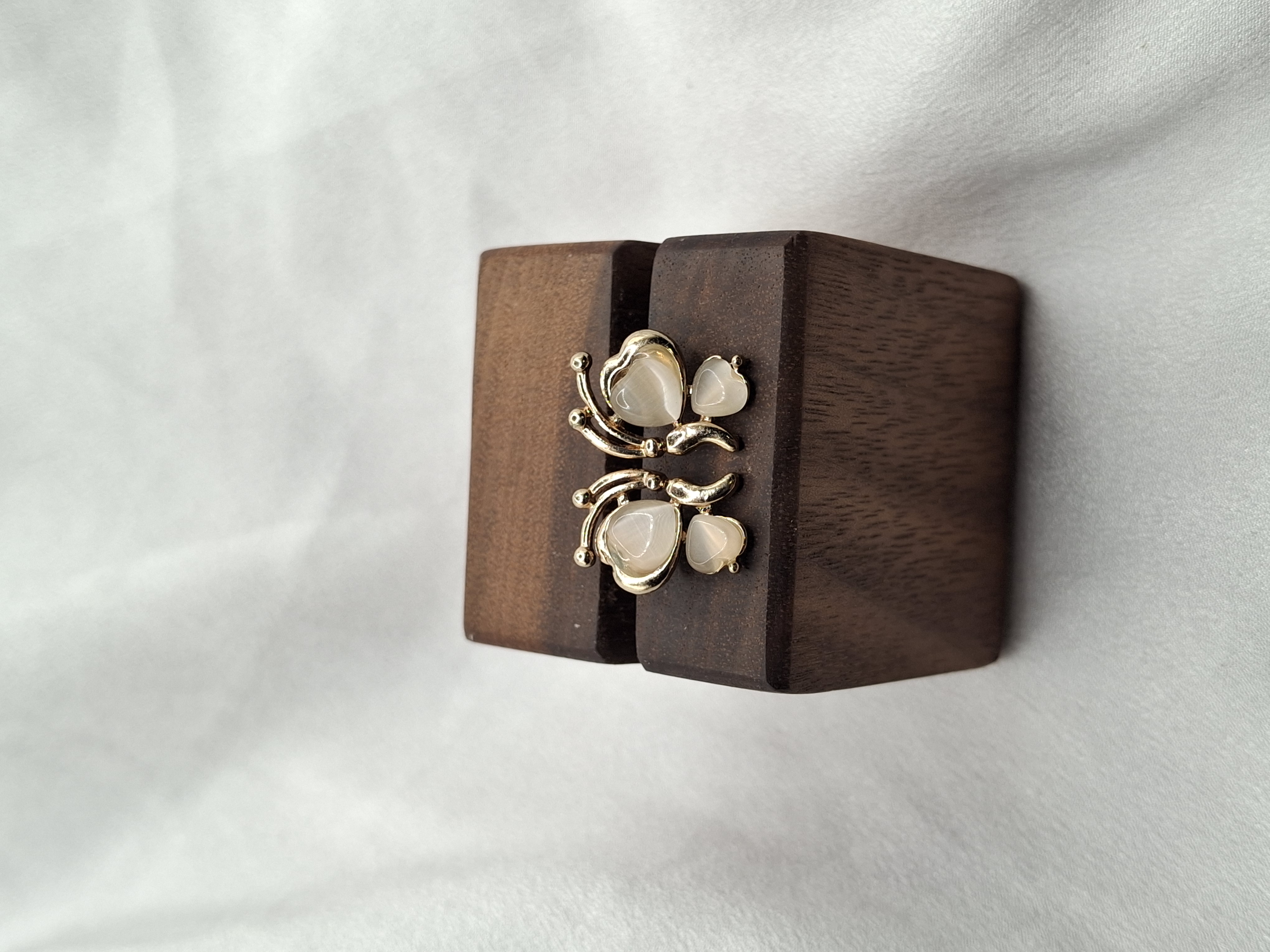 Image 4 for Unique Vintage Gold Toned Butterfly Opal Heart Statement Stud Earrings