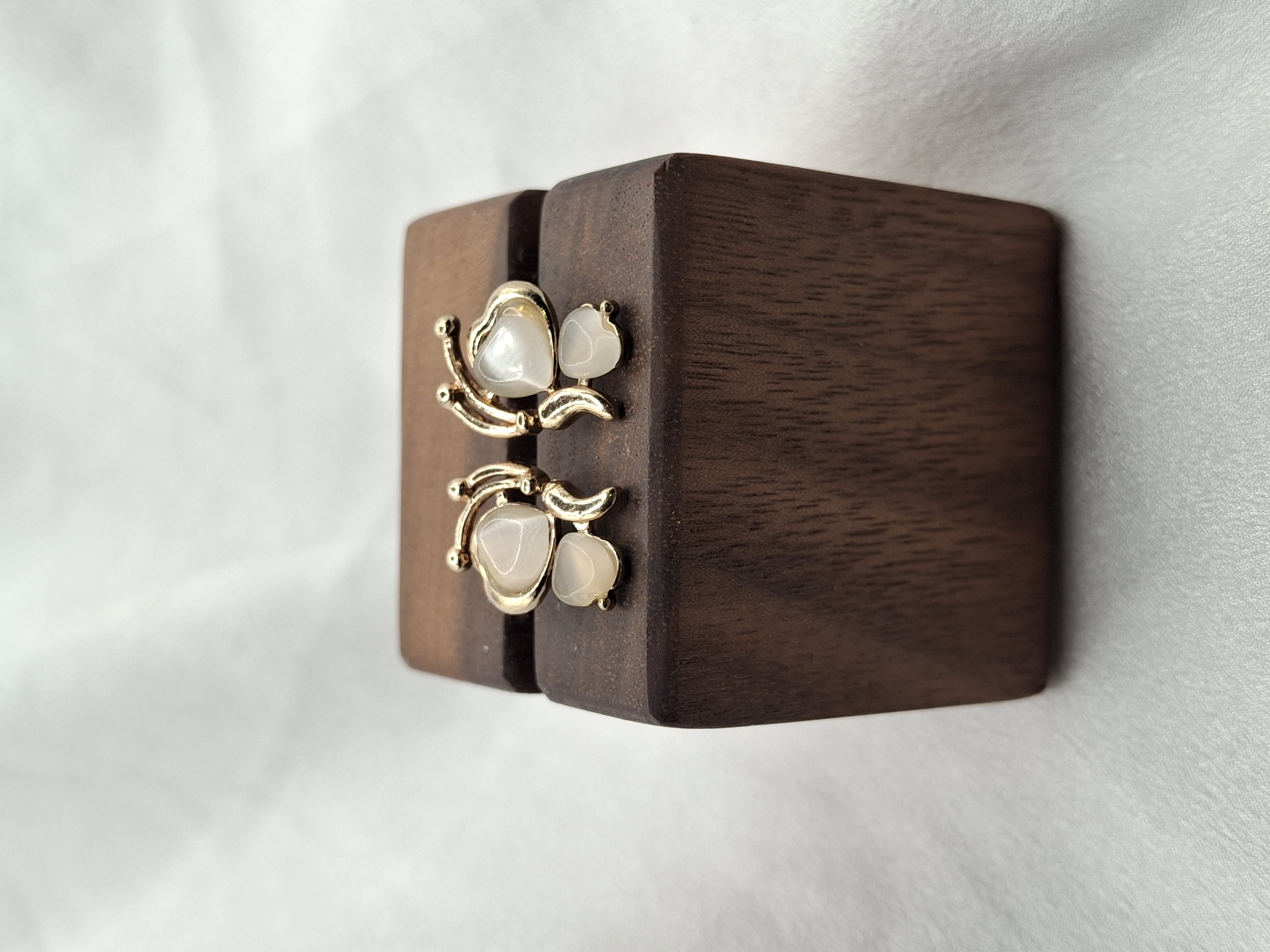 Image 3 for Unique Vintage Gold Toned Butterfly Opal Heart Statement Stud Earrings