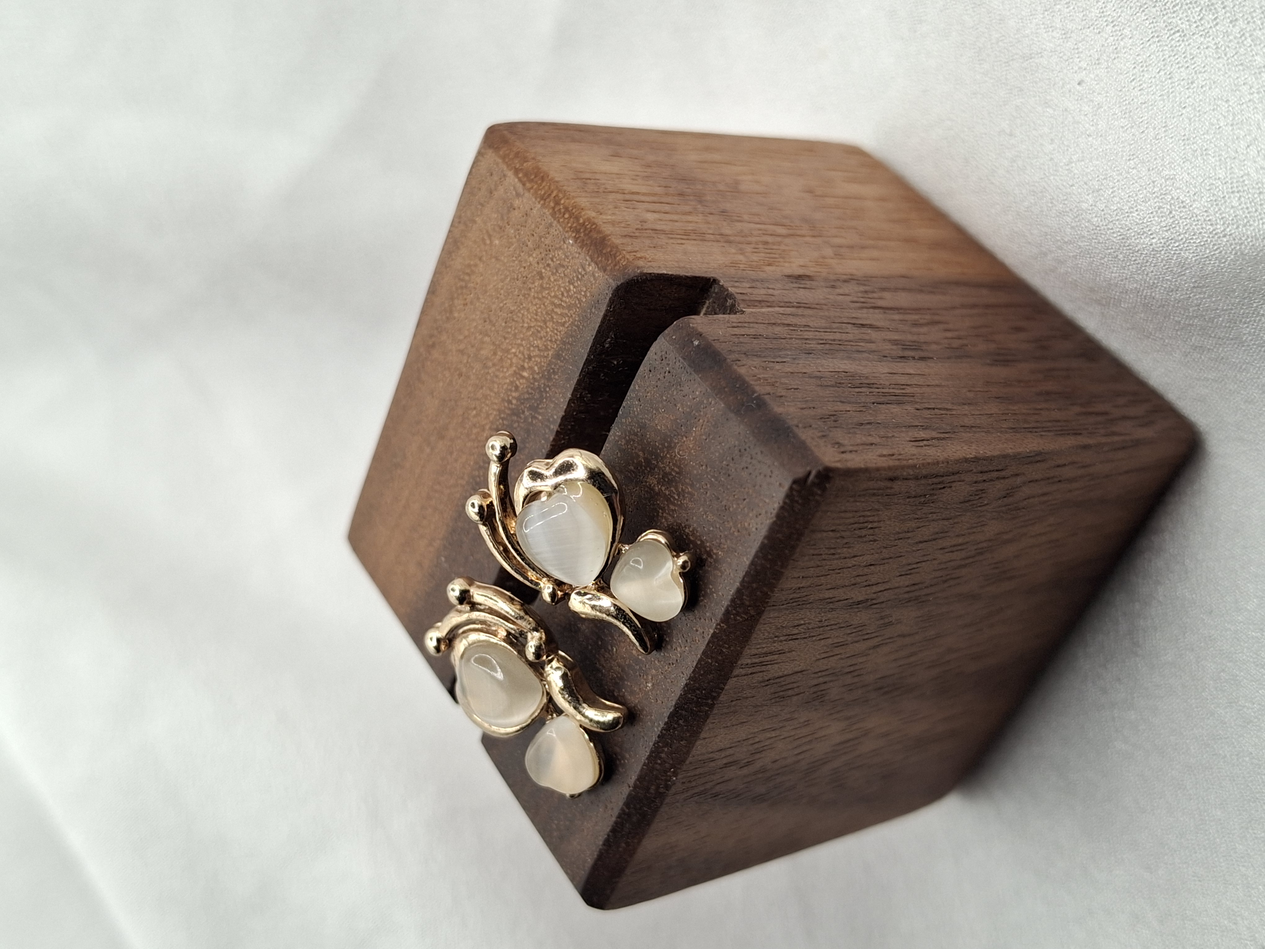 Image 5 for Unique Vintage Gold Toned Butterfly Opal Heart Statement Stud Earrings