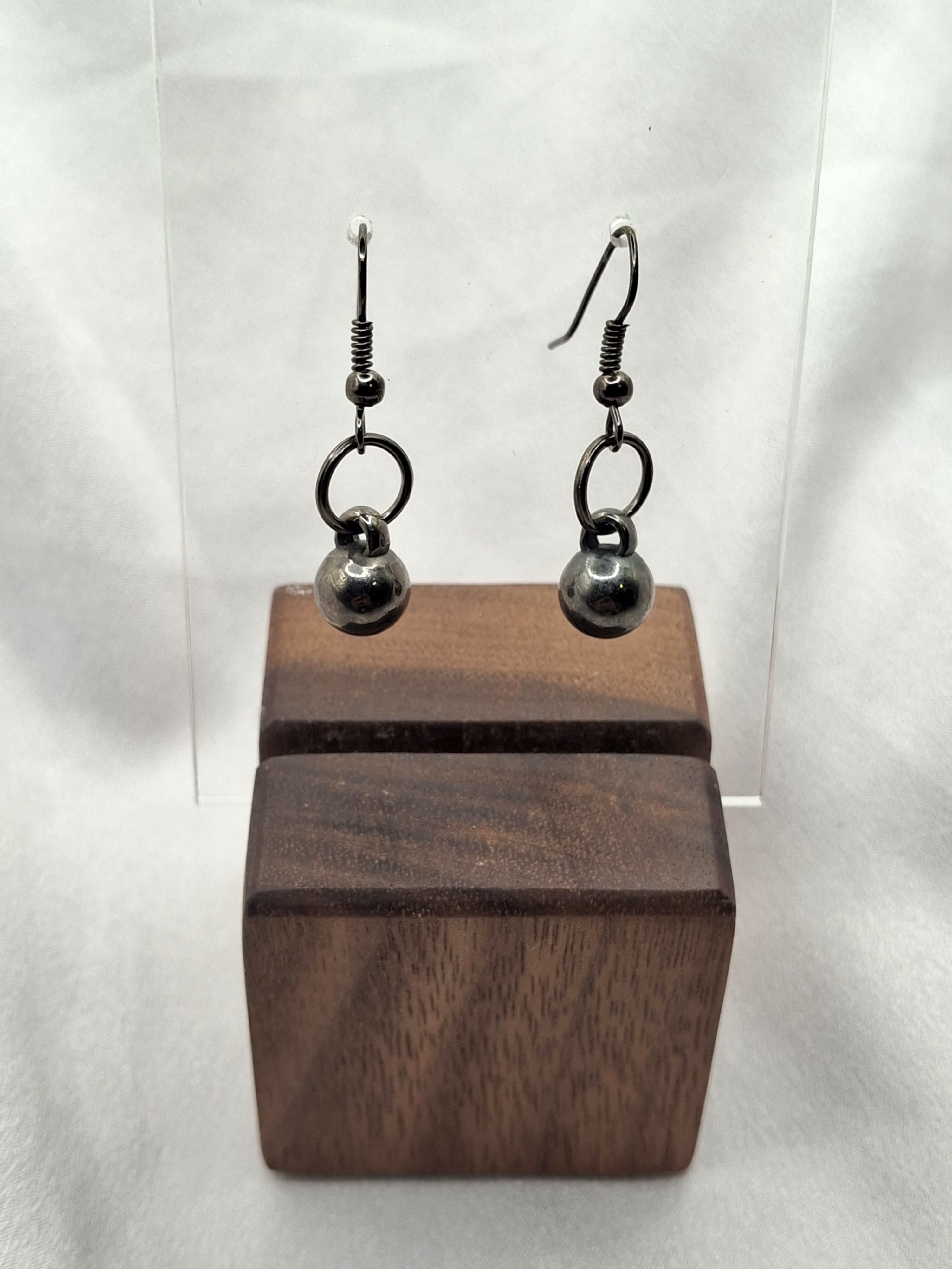 Image 2 for Vintage Dark Gunmetal Ball Drop Dangling Earrings