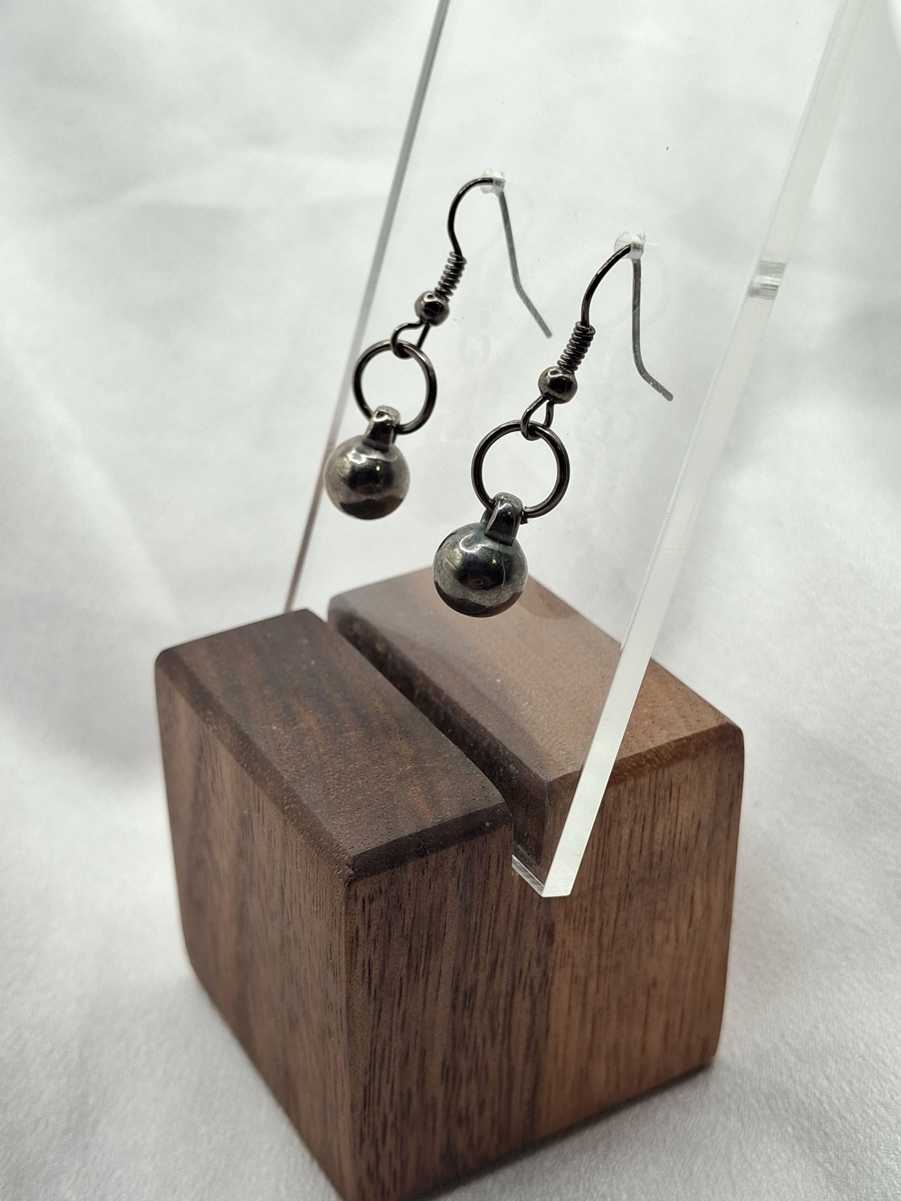 Vintage Dark Gunmetal Ball Drop Dangling Earrings