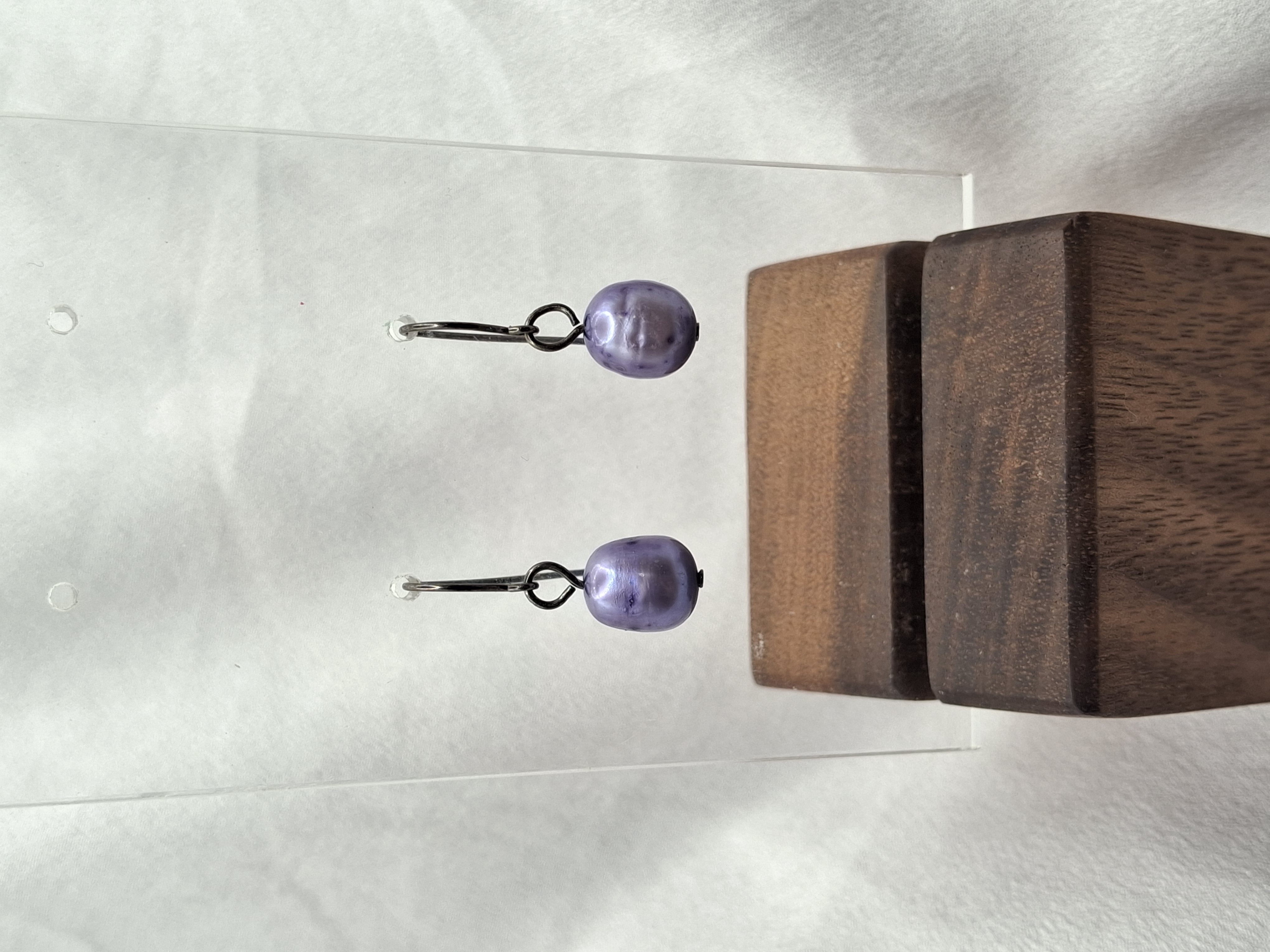 Vintage Handmade Silver Lavender Tahitian Pearl Drop Dangling Earrings