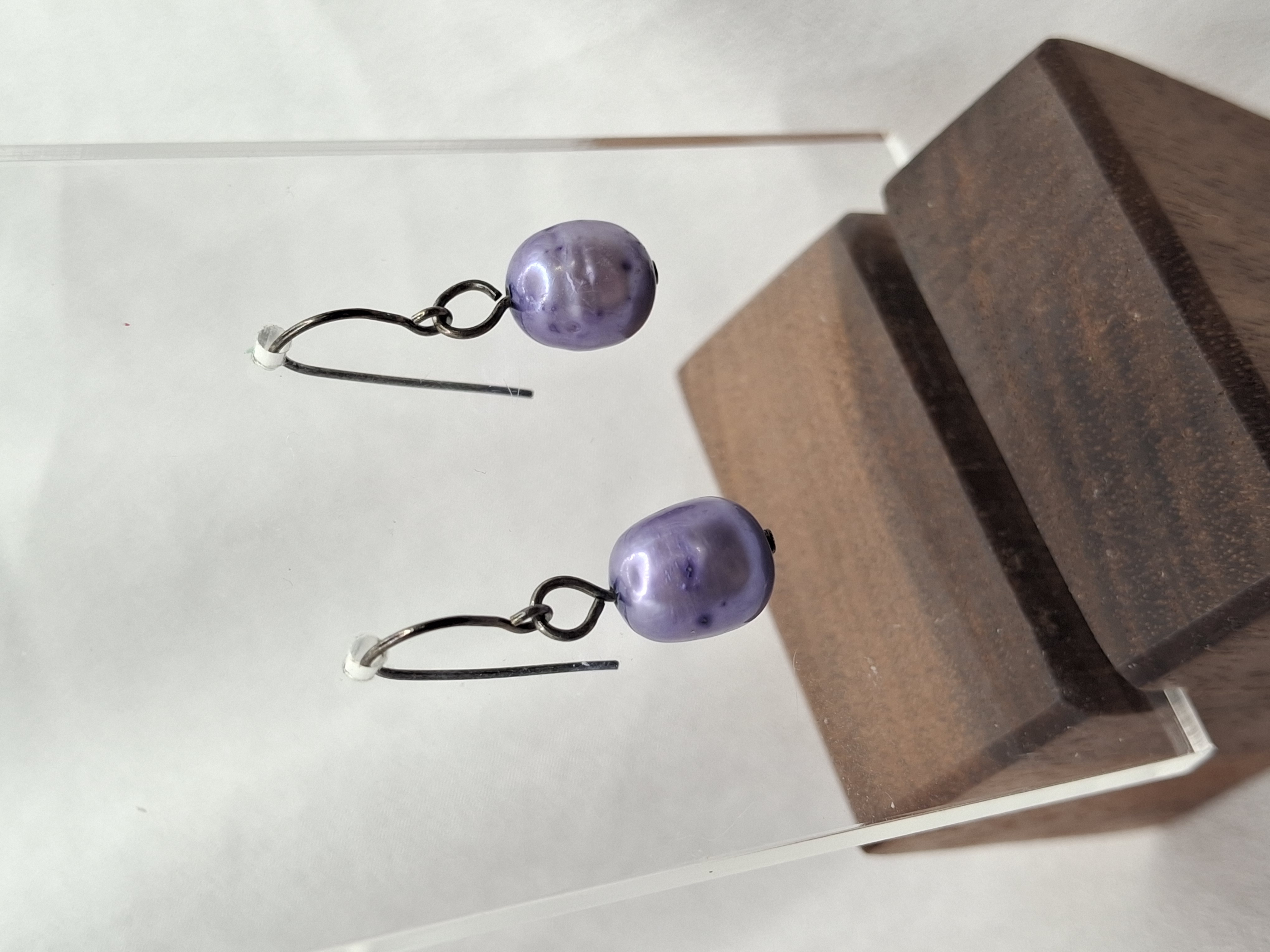 Image 2 for Vintage Handmade Silver Lavender Tahitian Pearl Drop Dangling Earrings