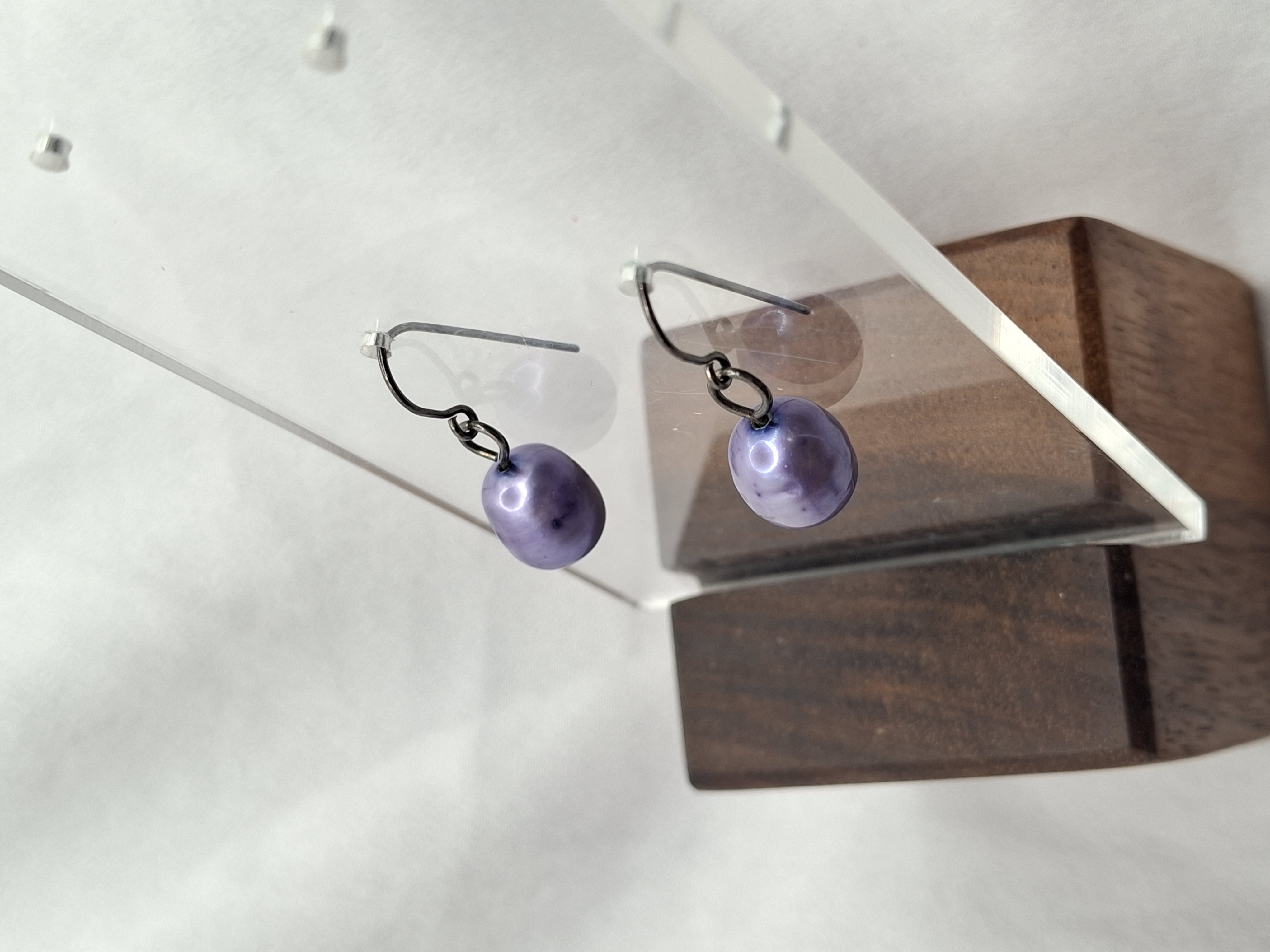 Image 4 for Vintage Handmade Silver Lavender Tahitian Pearl Drop Dangling Earrings