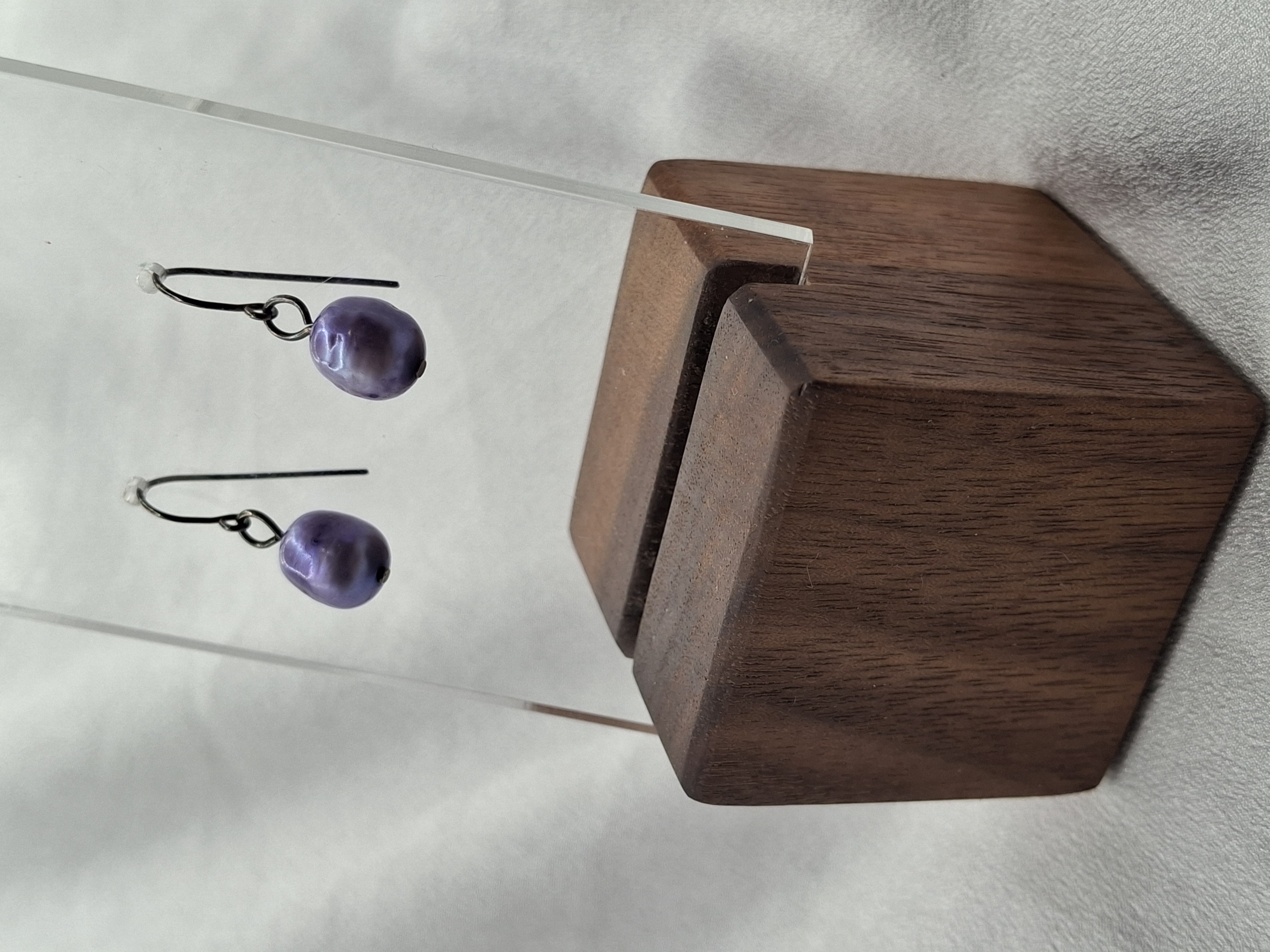 Image 5 for Vintage Handmade Silver Lavender Tahitian Pearl Drop Dangling Earrings