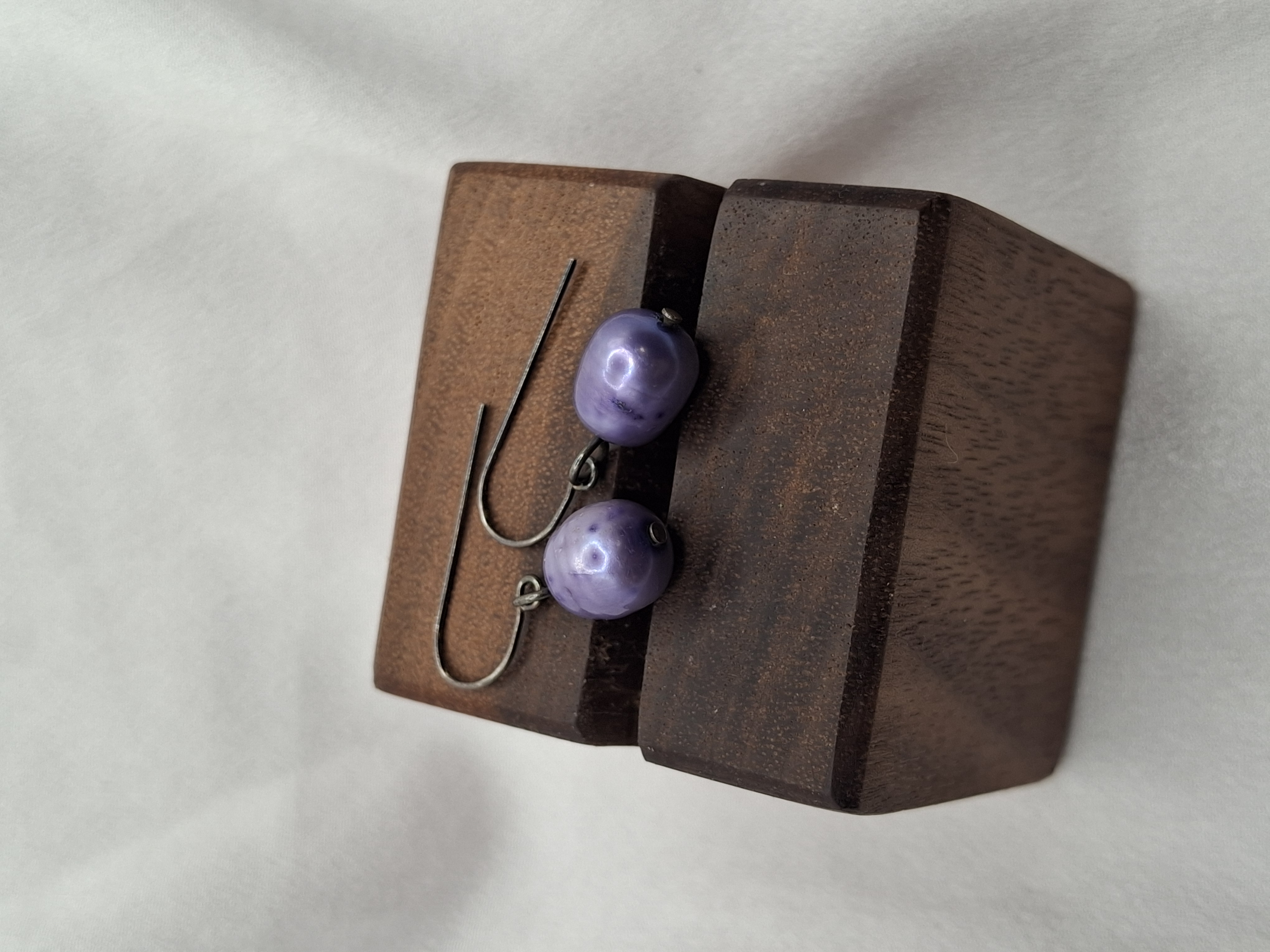 Image 6 for Vintage Handmade Silver Lavender Tahitian Pearl Drop Dangling Earrings