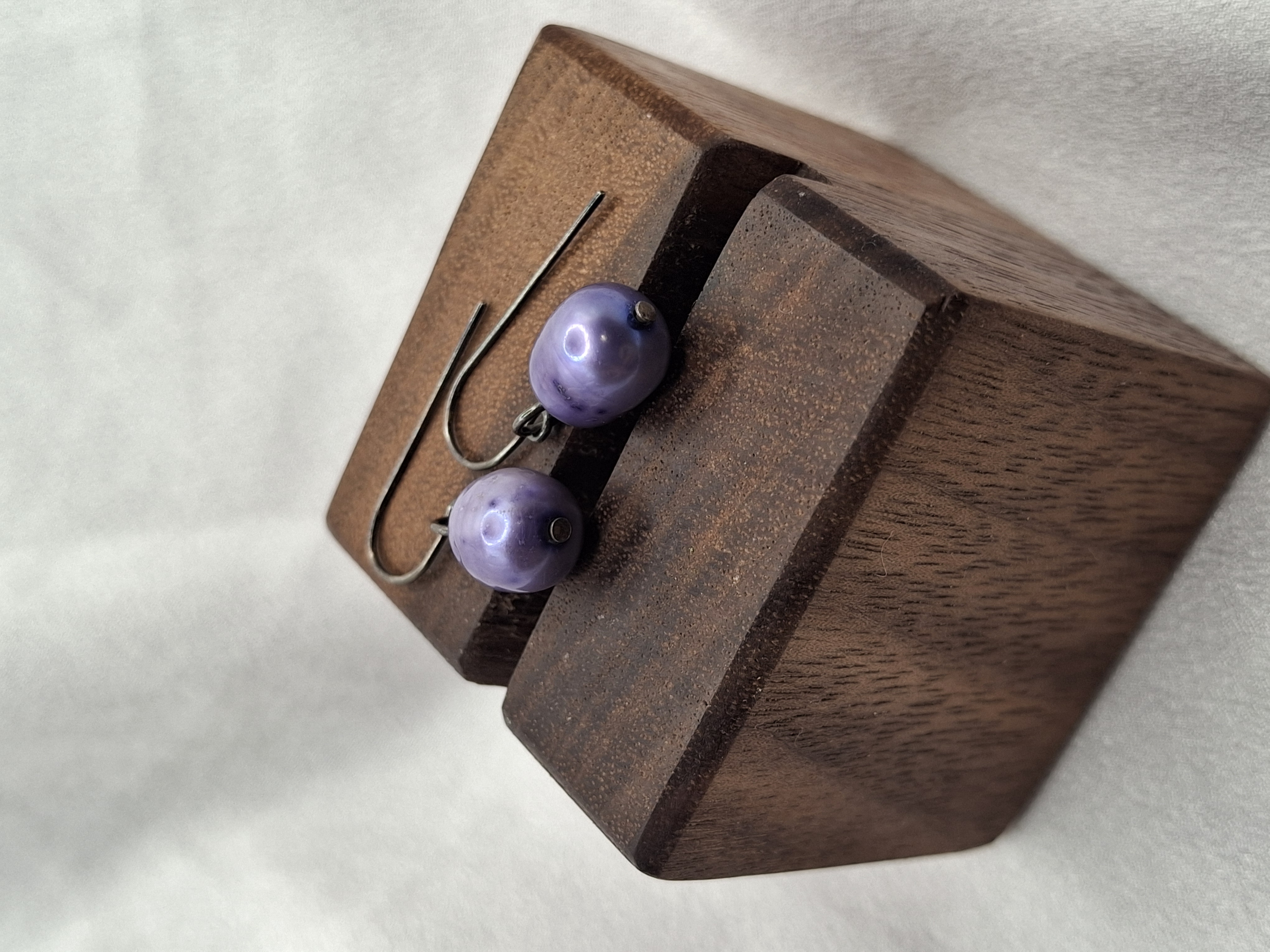 Image 7 for Vintage Handmade Silver Lavender Tahitian Pearl Drop Dangling Earrings