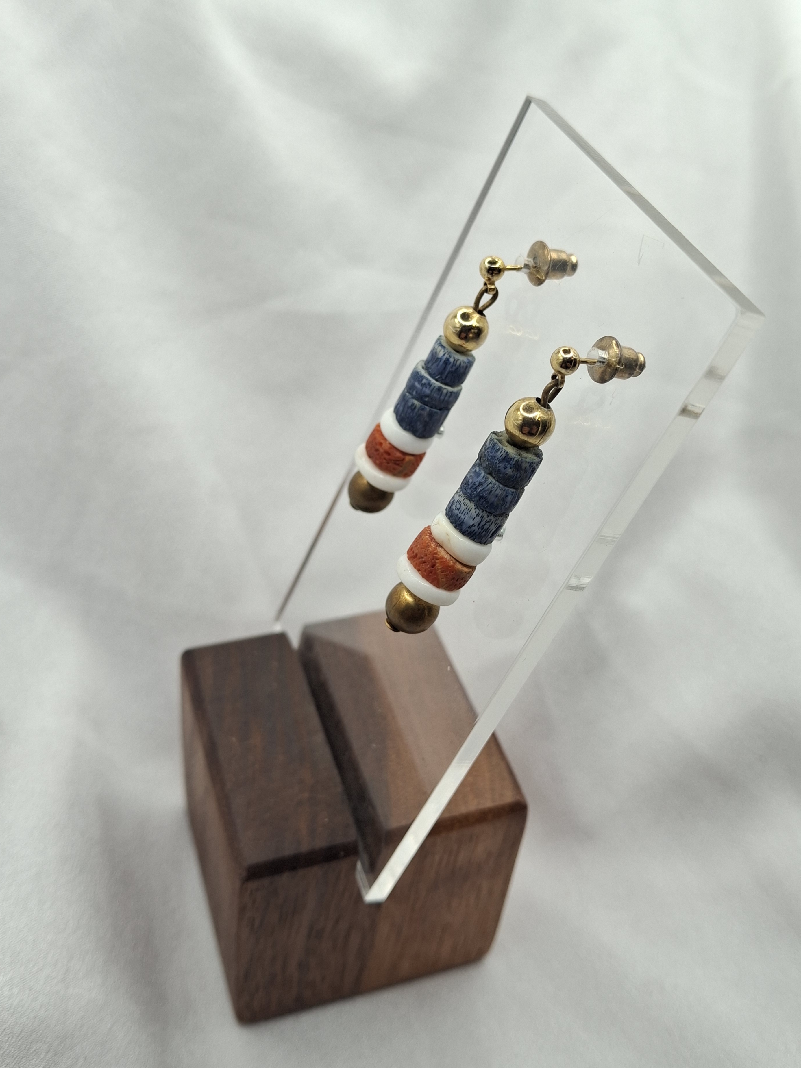 Image 4 for Vintage Handmade Multicolored Coral Beaded Dangle Earrings