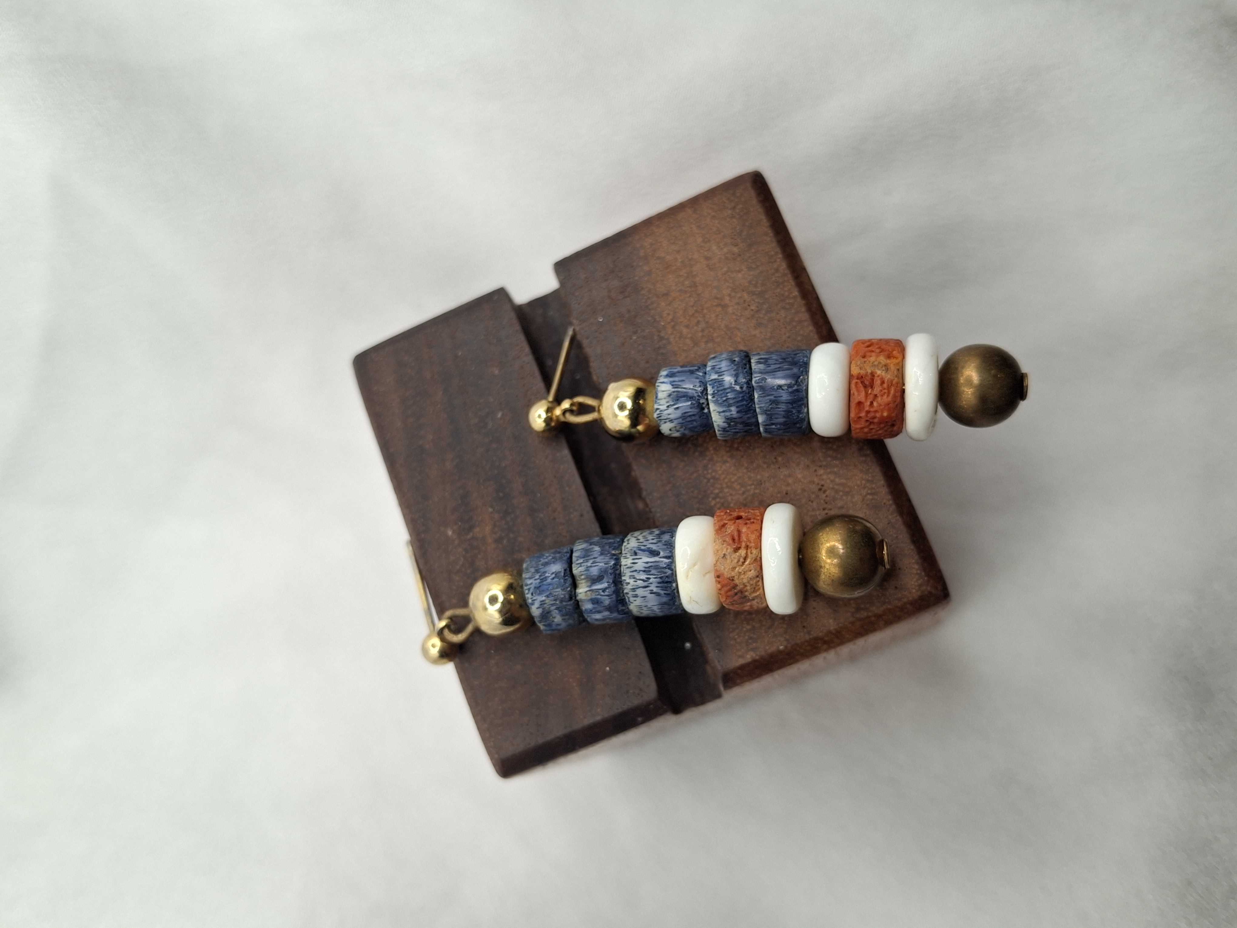 Image 2 for Vintage Handmade Multicolored Coral Beaded Dangle Earrings