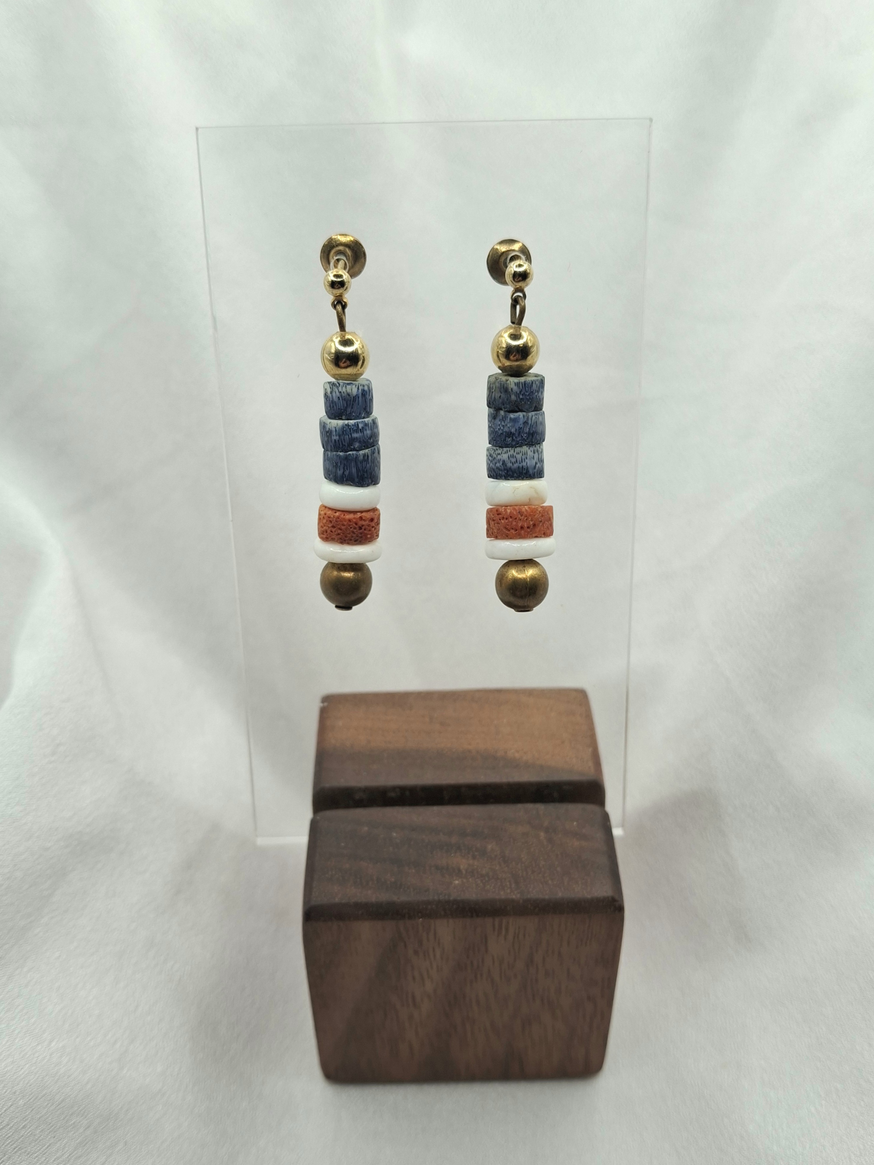 Image 6 for Vintage Handmade Multicolored Coral Beaded Dangle Earrings