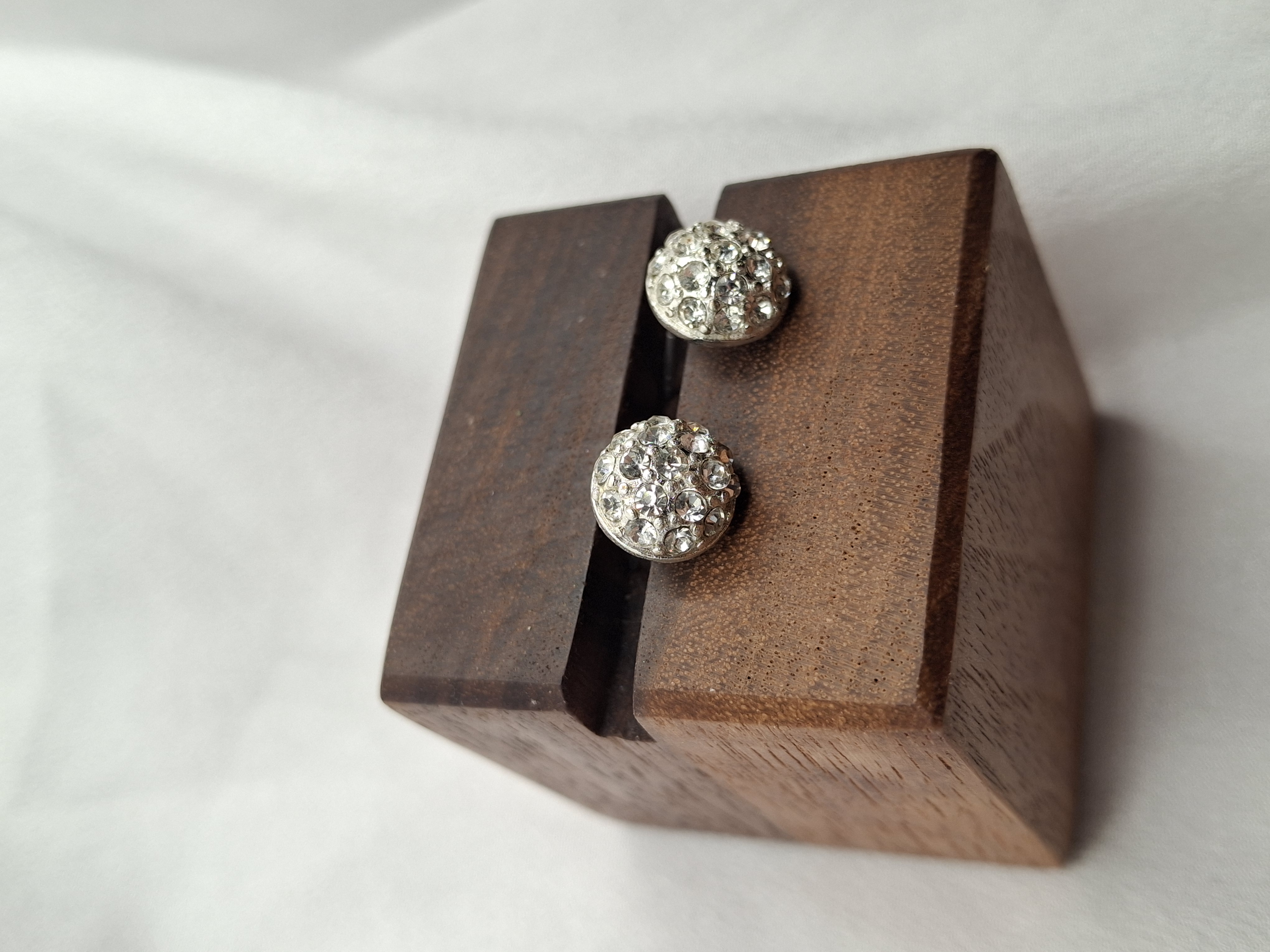 Image 2 for Vintage Silver Toned Sparkling Rhinestone Ball Stud Earrings