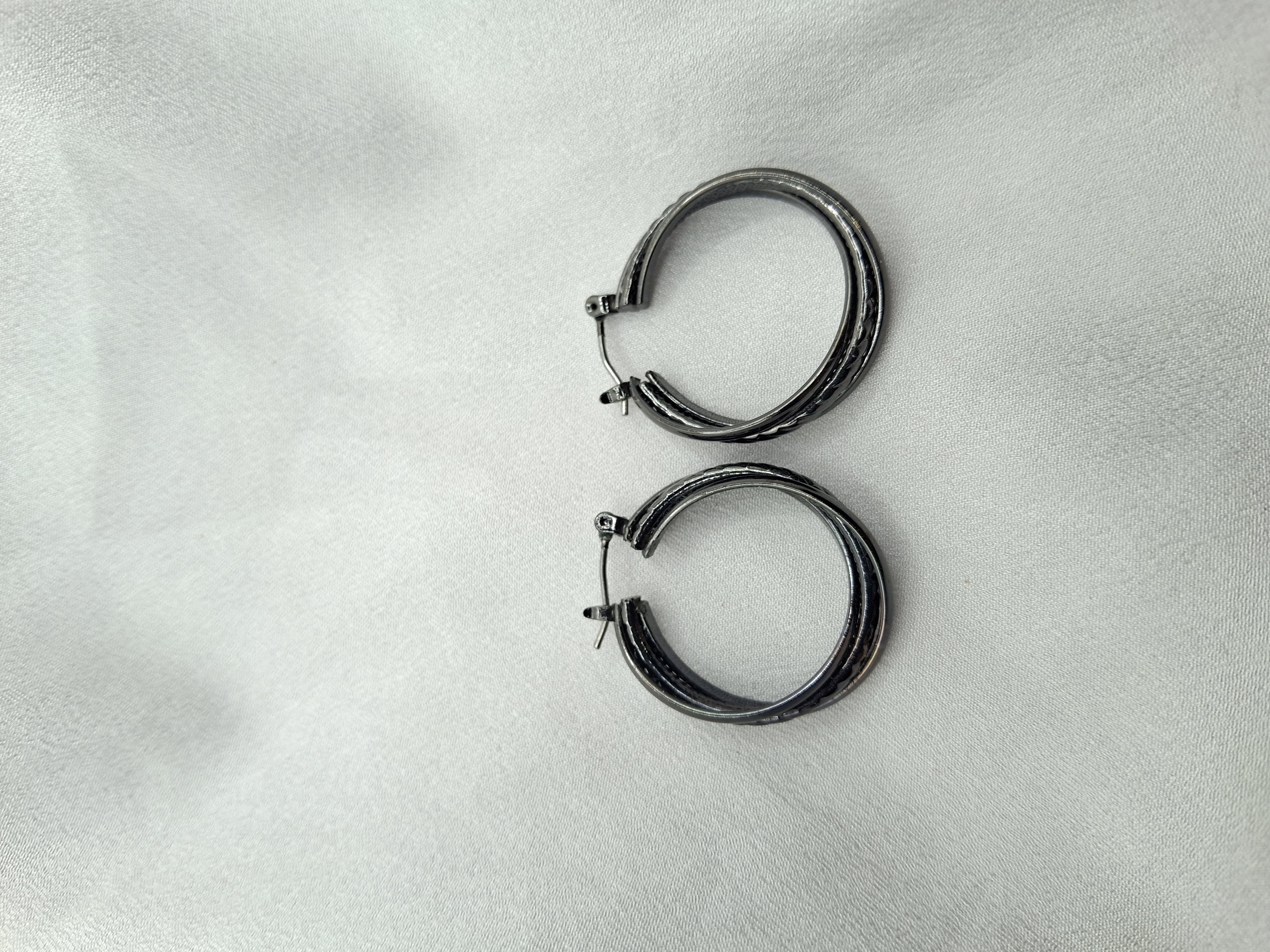 Image 2 for Vintage Black Gunmetal Textured Hoop Earrings