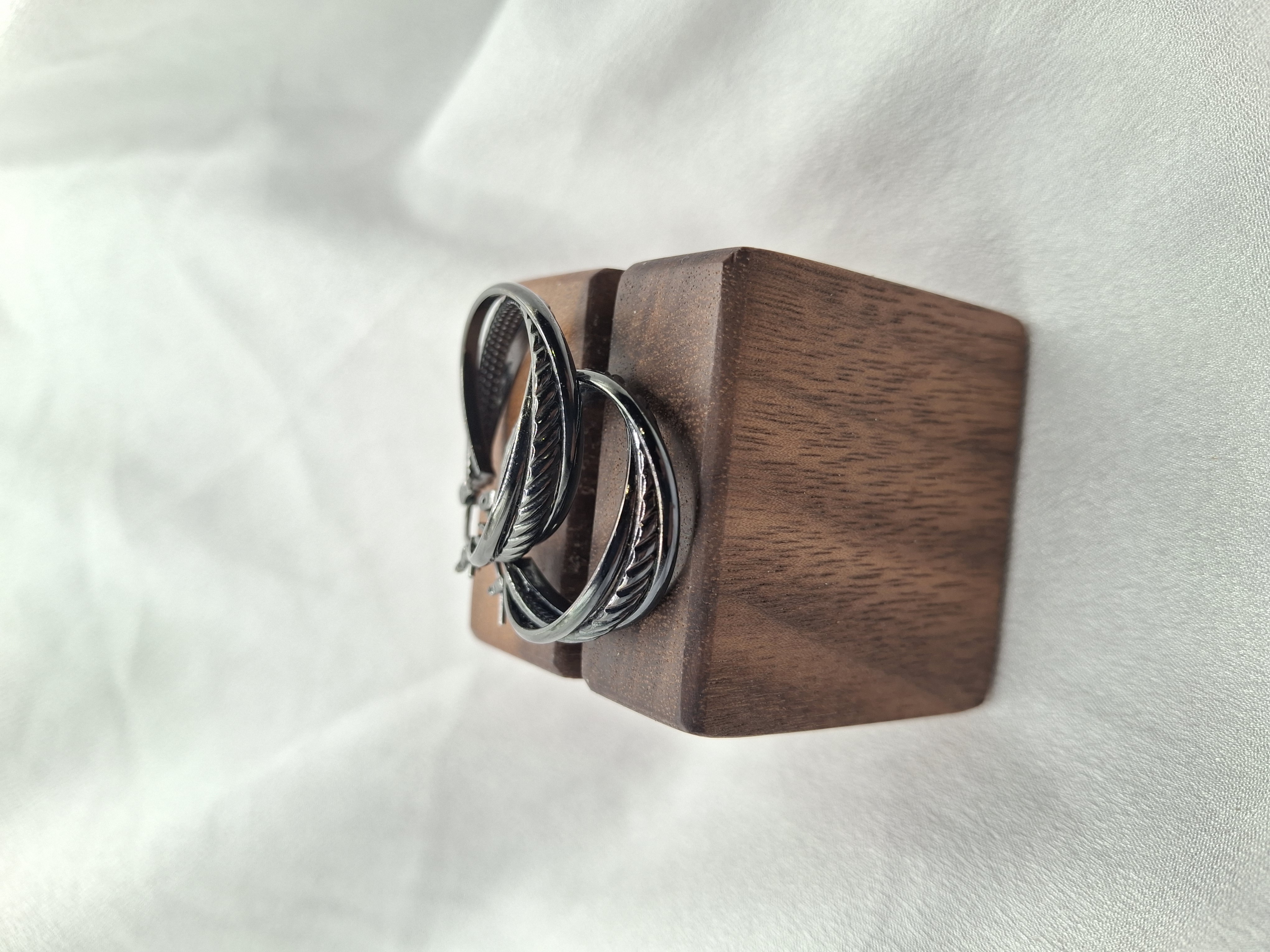 Image 6 for Vintage Black Gunmetal Textured Hoop Earrings