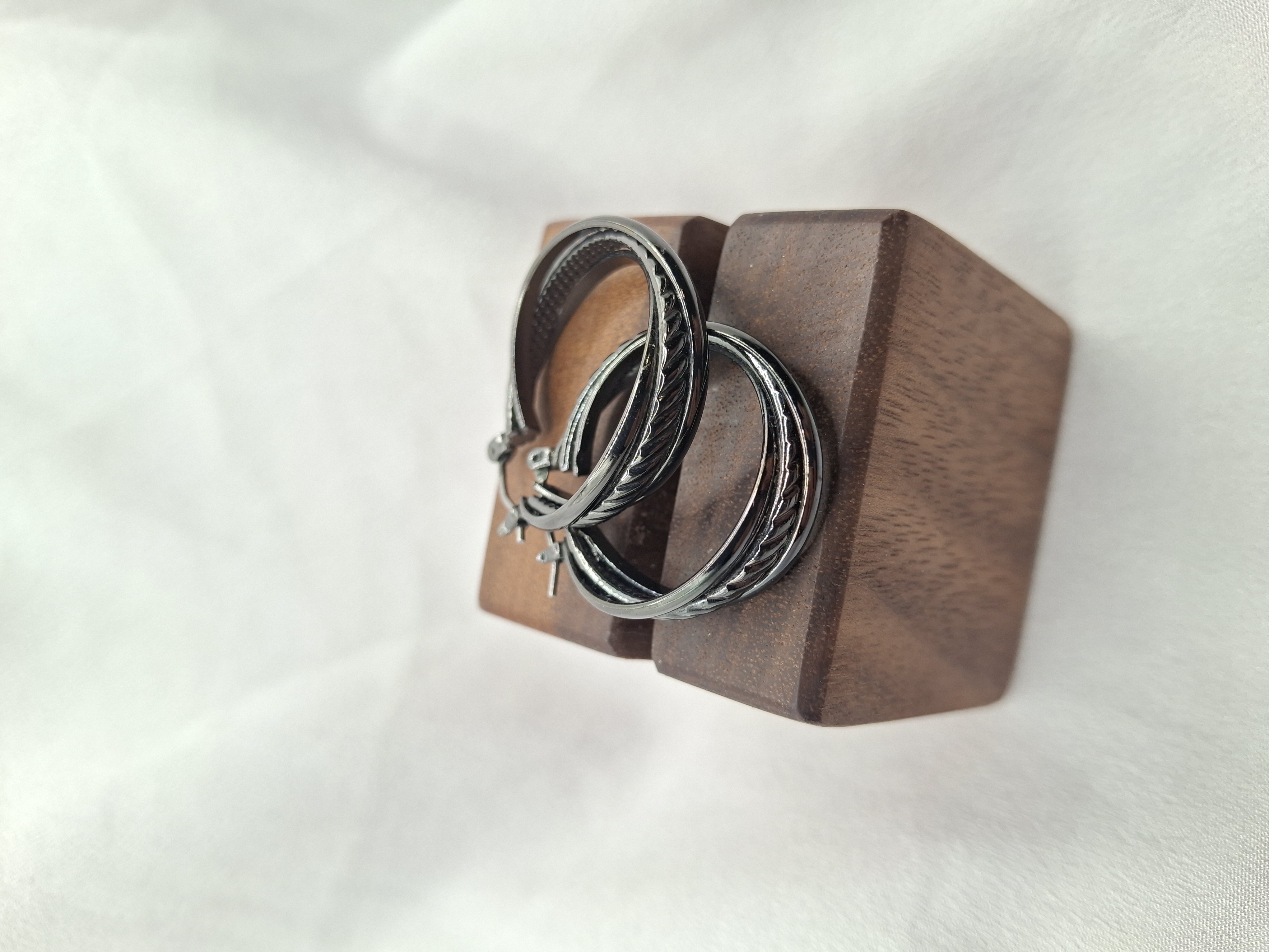 Image 5 for Vintage Black Gunmetal Textured Hoop Earrings