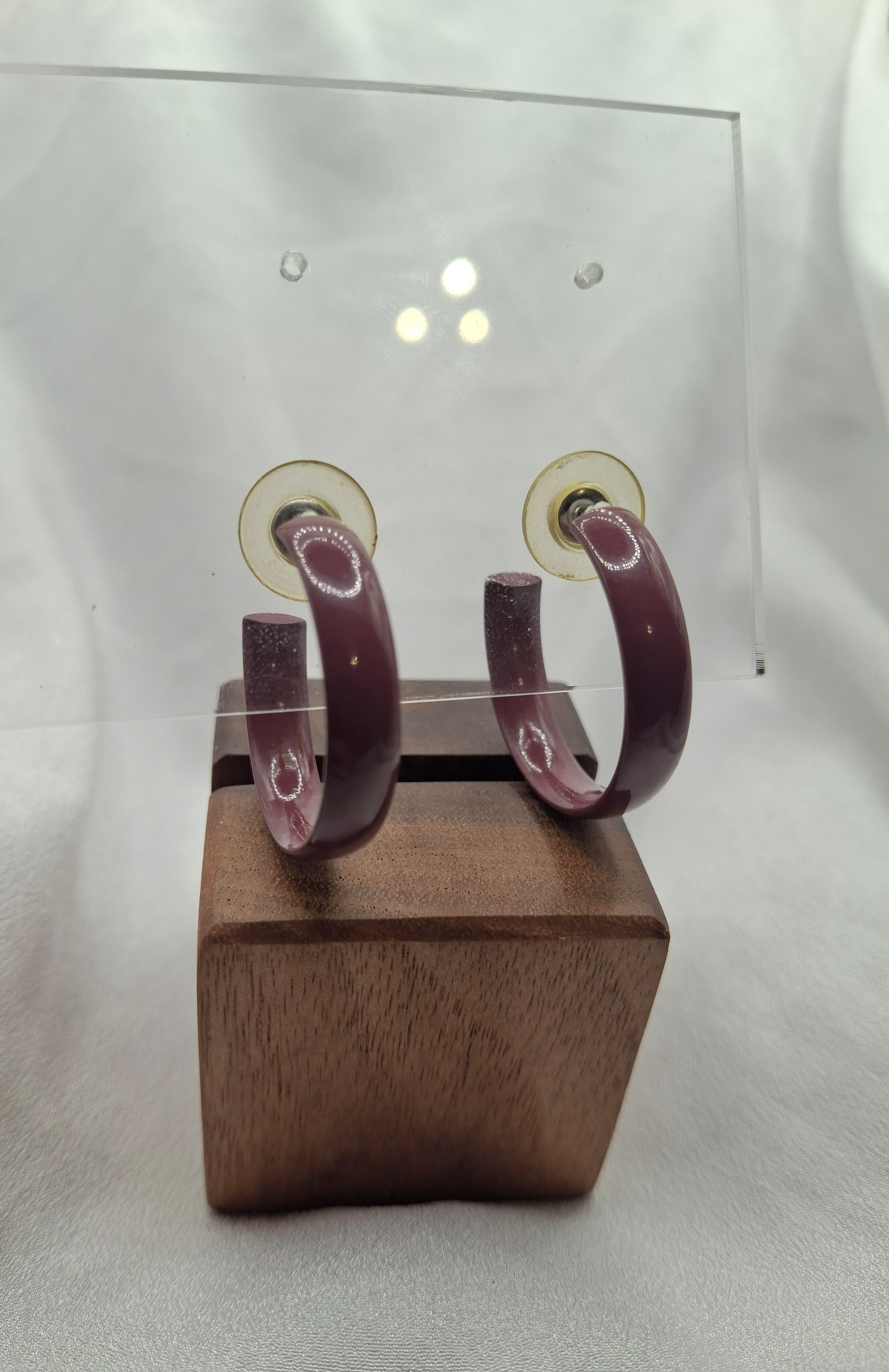 Vintage Burgundy Resin Hoop Earrings - Statement Jewelry
