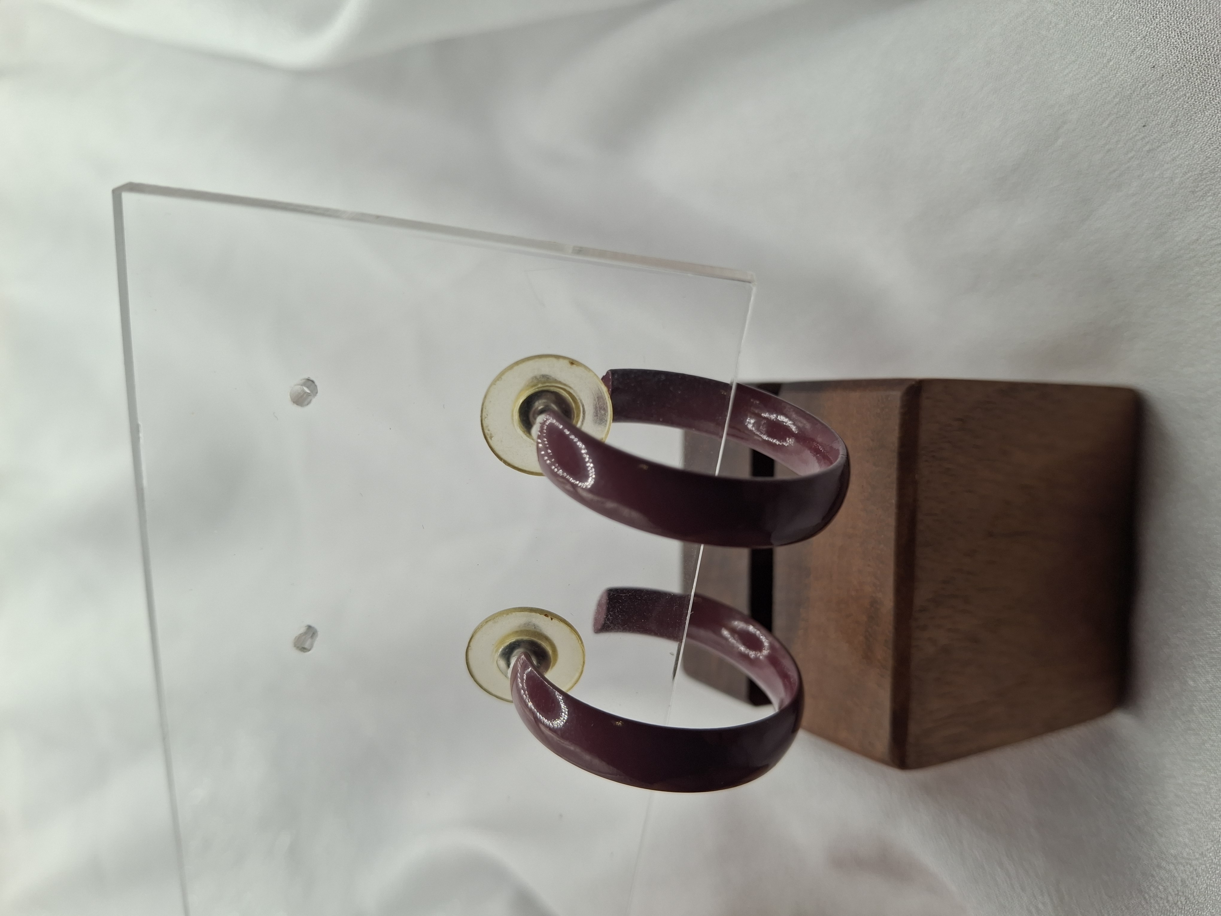 Image 3 for Vintage Burgundy Resin Hoop Earrings - Statement Jewelry