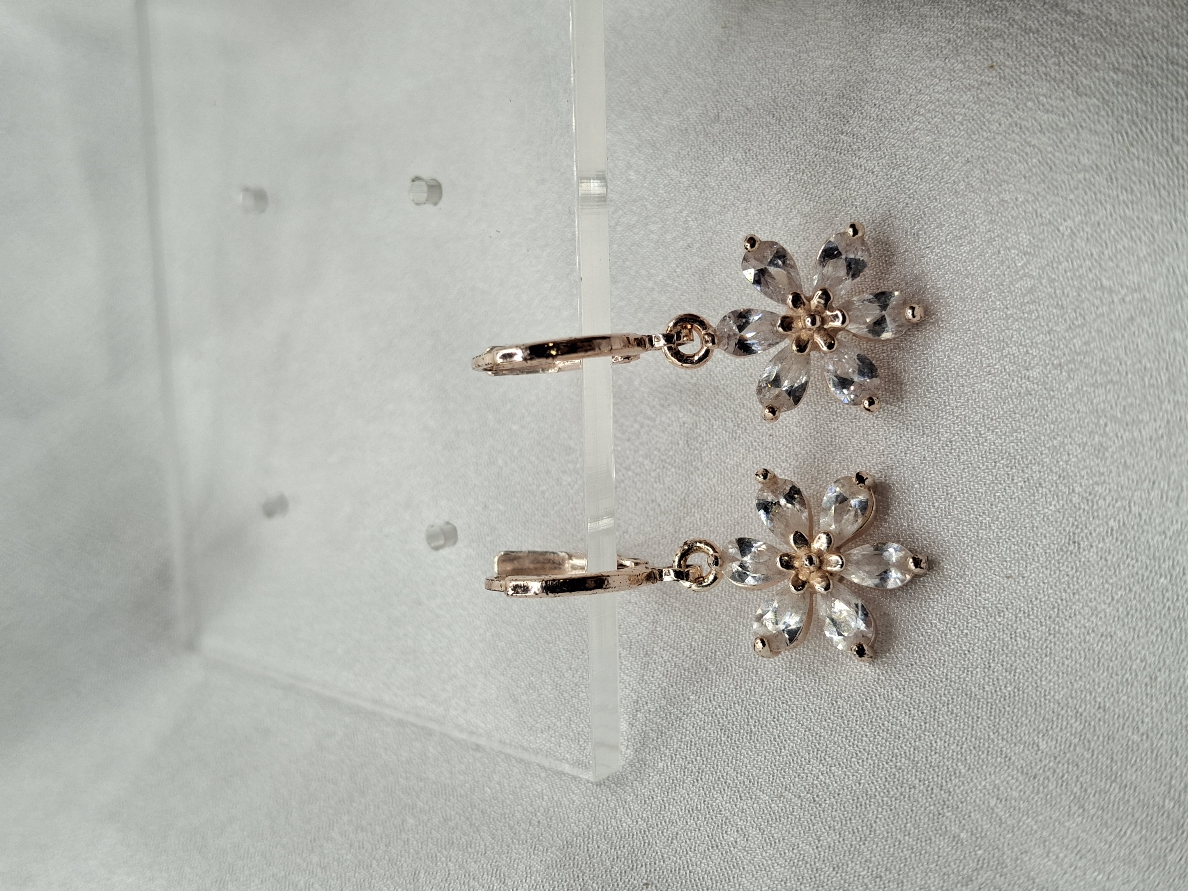 Image 10 for 24k Rose Gold Plated Cubic Zirconia Flower Earrings