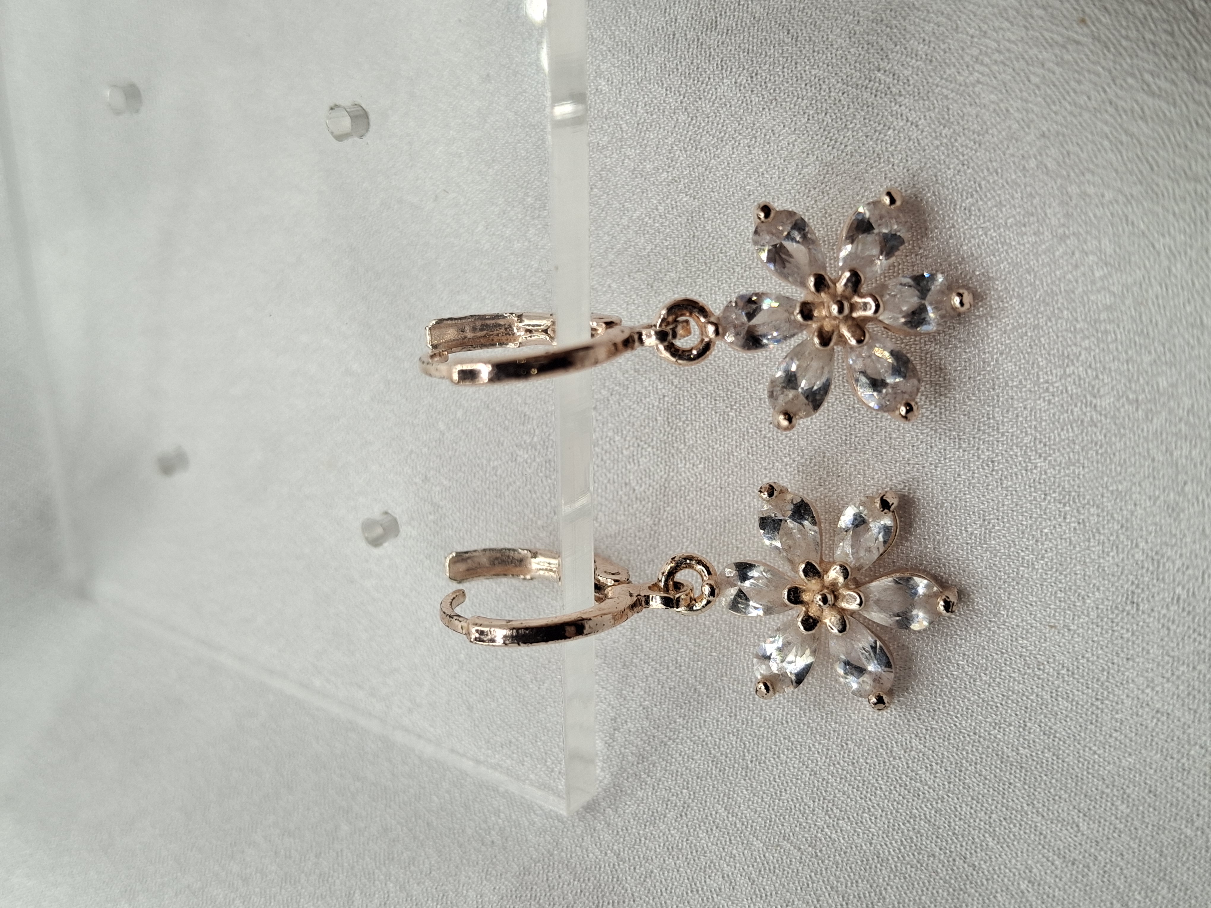 Image 9 for 24k Rose Gold Plated Cubic Zirconia Flower Earrings