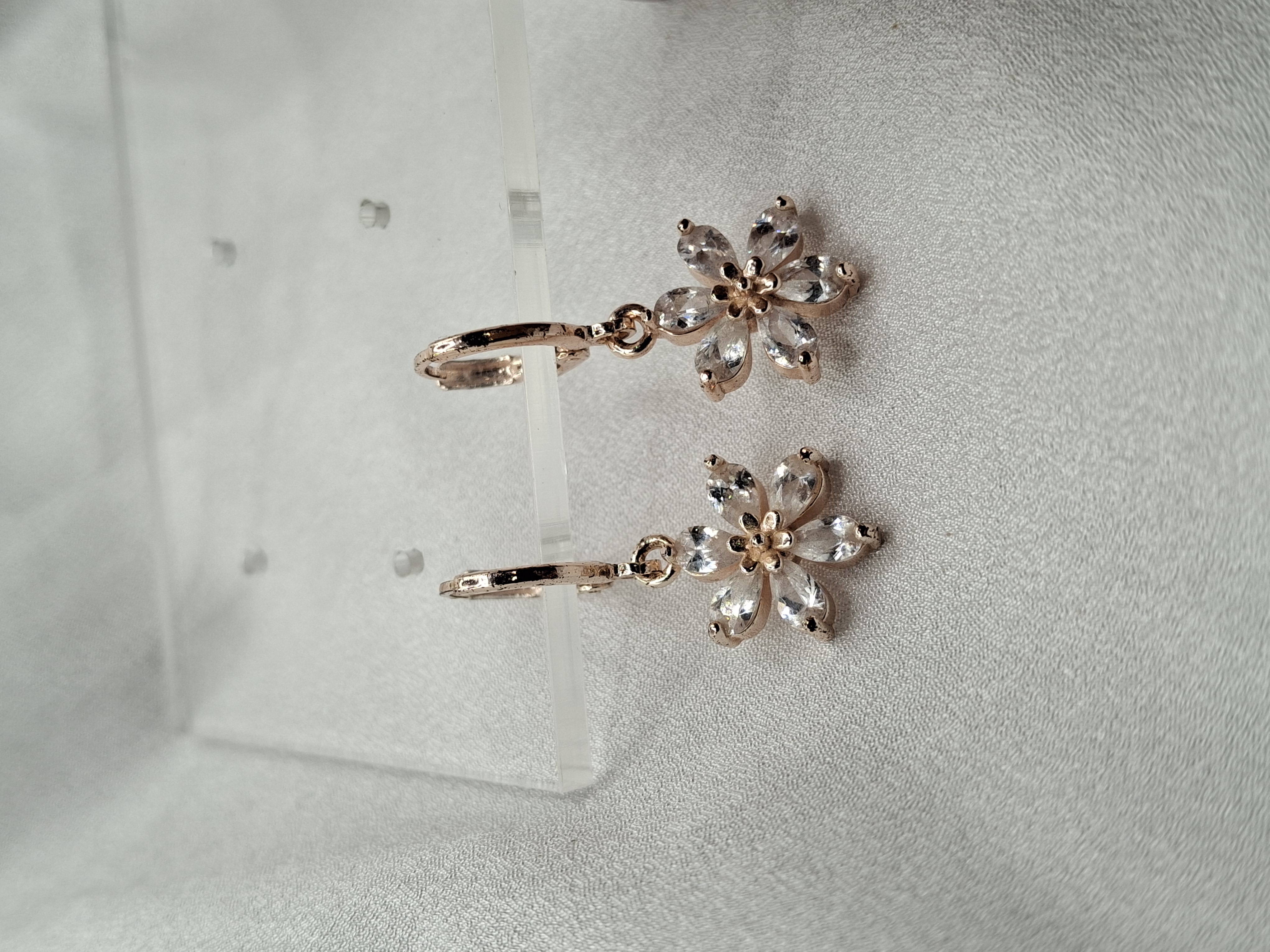 Image 7 for 24k Rose Gold Plated Cubic Zirconia Flower Earrings