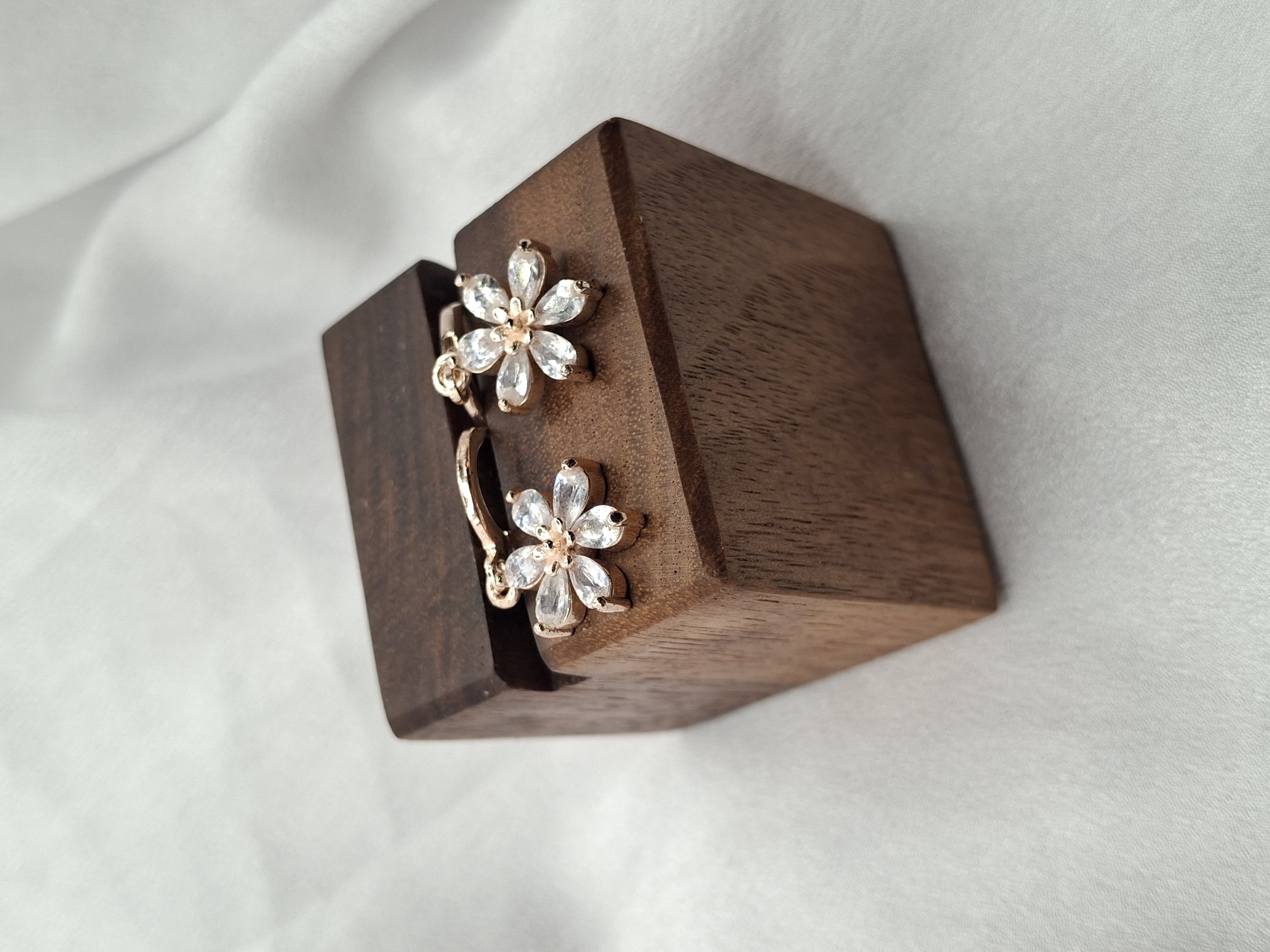24k Rose Gold Plated Cubic Zirconia Flower Earrings