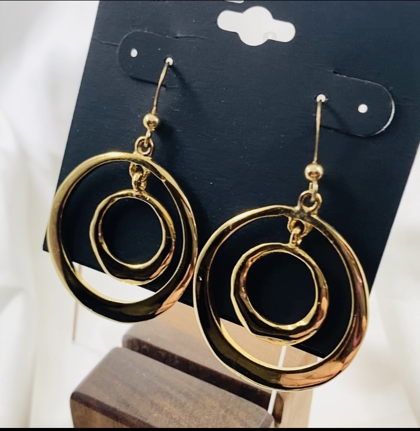 Gold Double Circle Dangle Earrings - NWT