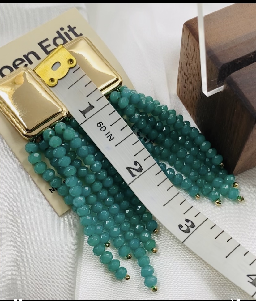 Image 4 for Open Edit Gold Teal Beaded Tassel Earrings NWT
