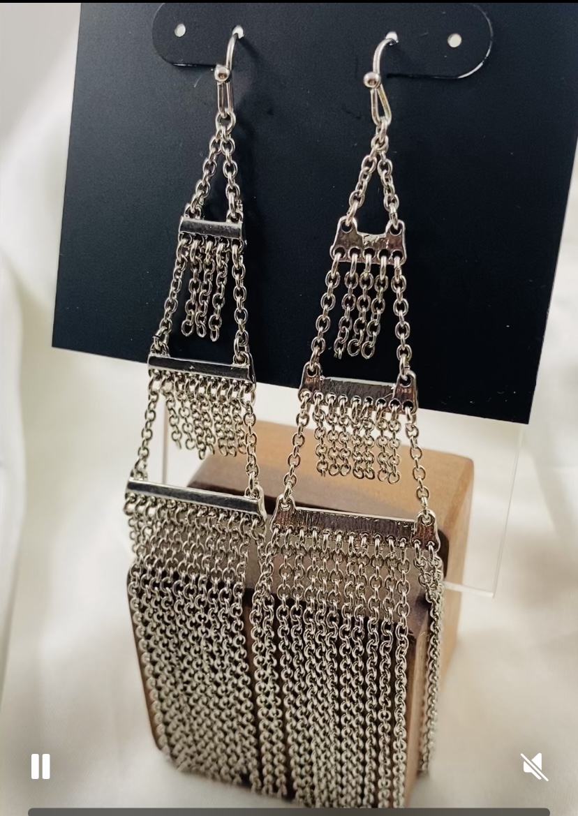 Silver Chain Fringe Dangle Earrings - NWT