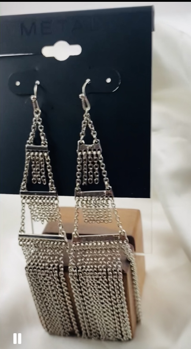 Image 3 for Silver Chain Fringe Dangle Earrings - NWT