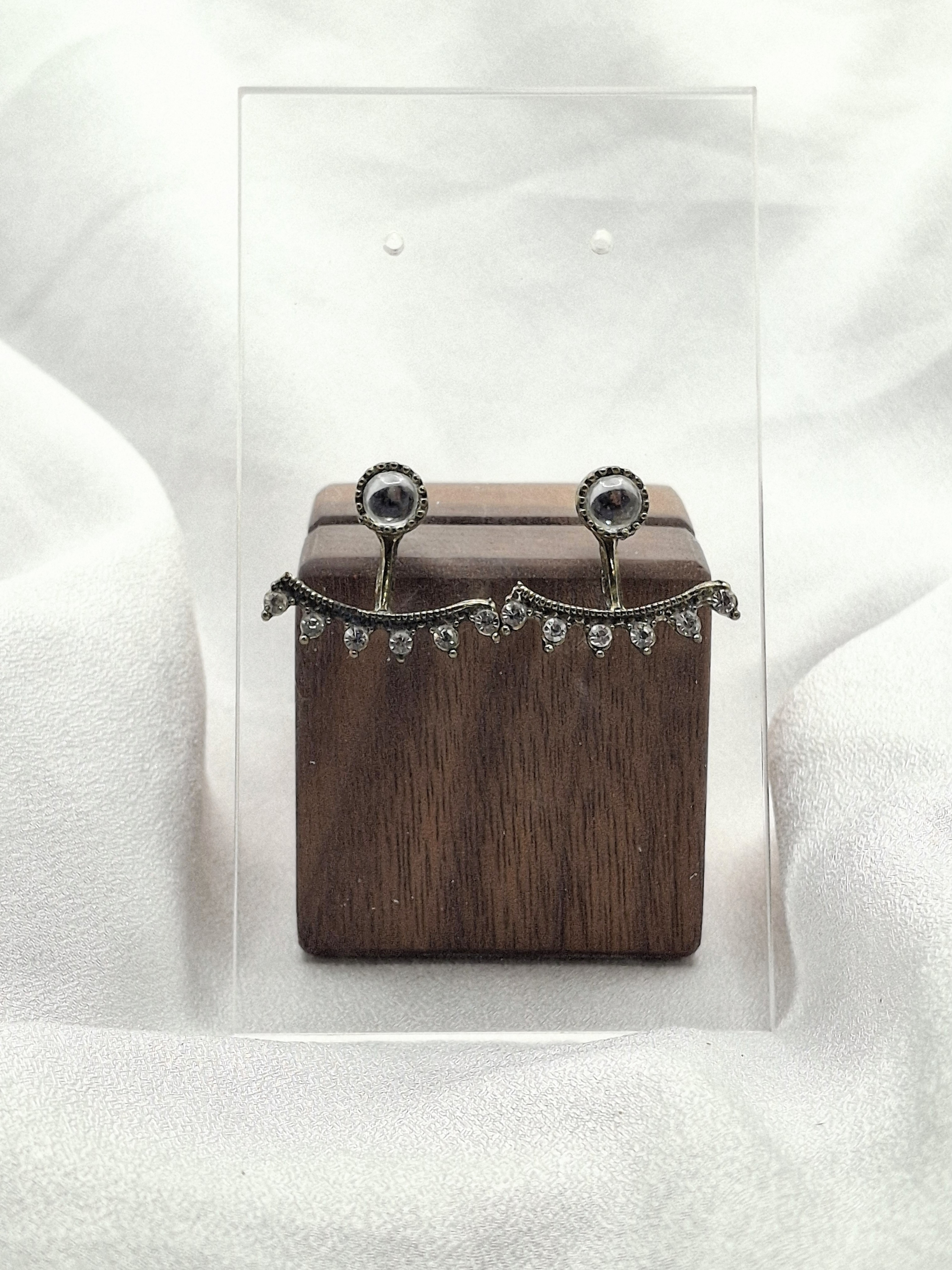 Image 4 for Unique Vintage Rhinestone Crescent Stud Post Earrings