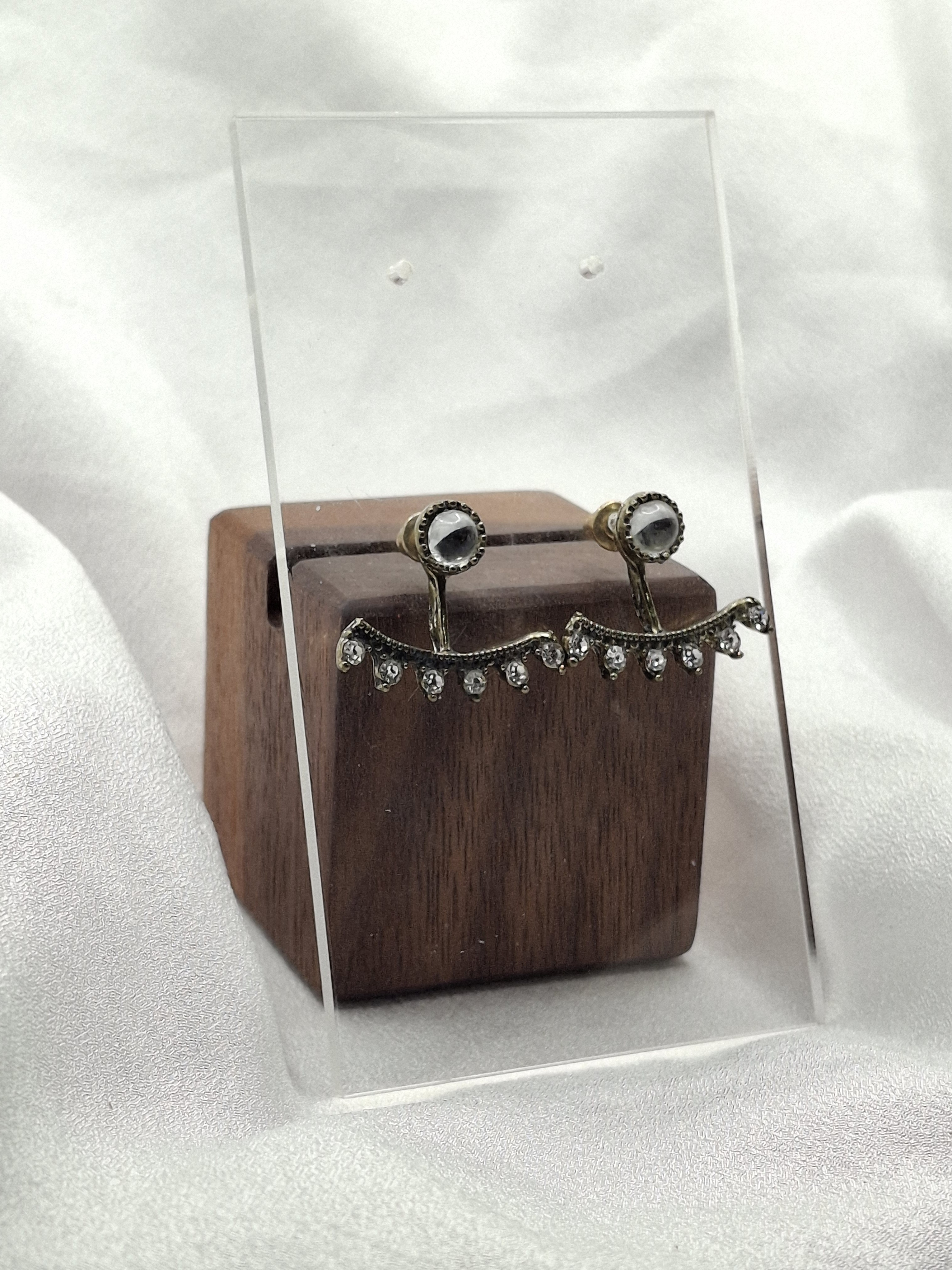 Image 3 for Unique Vintage Rhinestone Crescent Stud Post Earrings