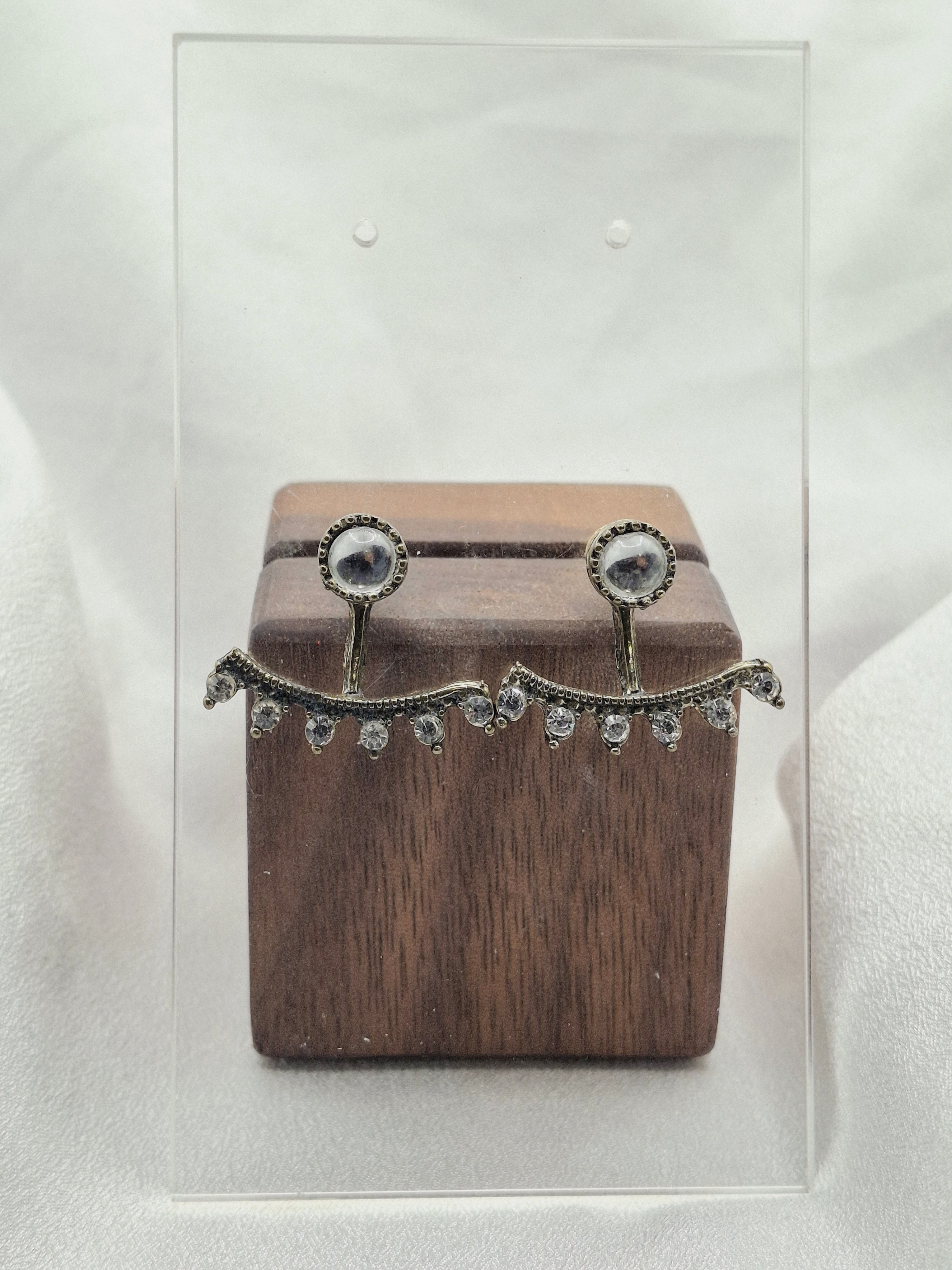 Image 6 for Unique Vintage Rhinestone Crescent Stud Post Earrings