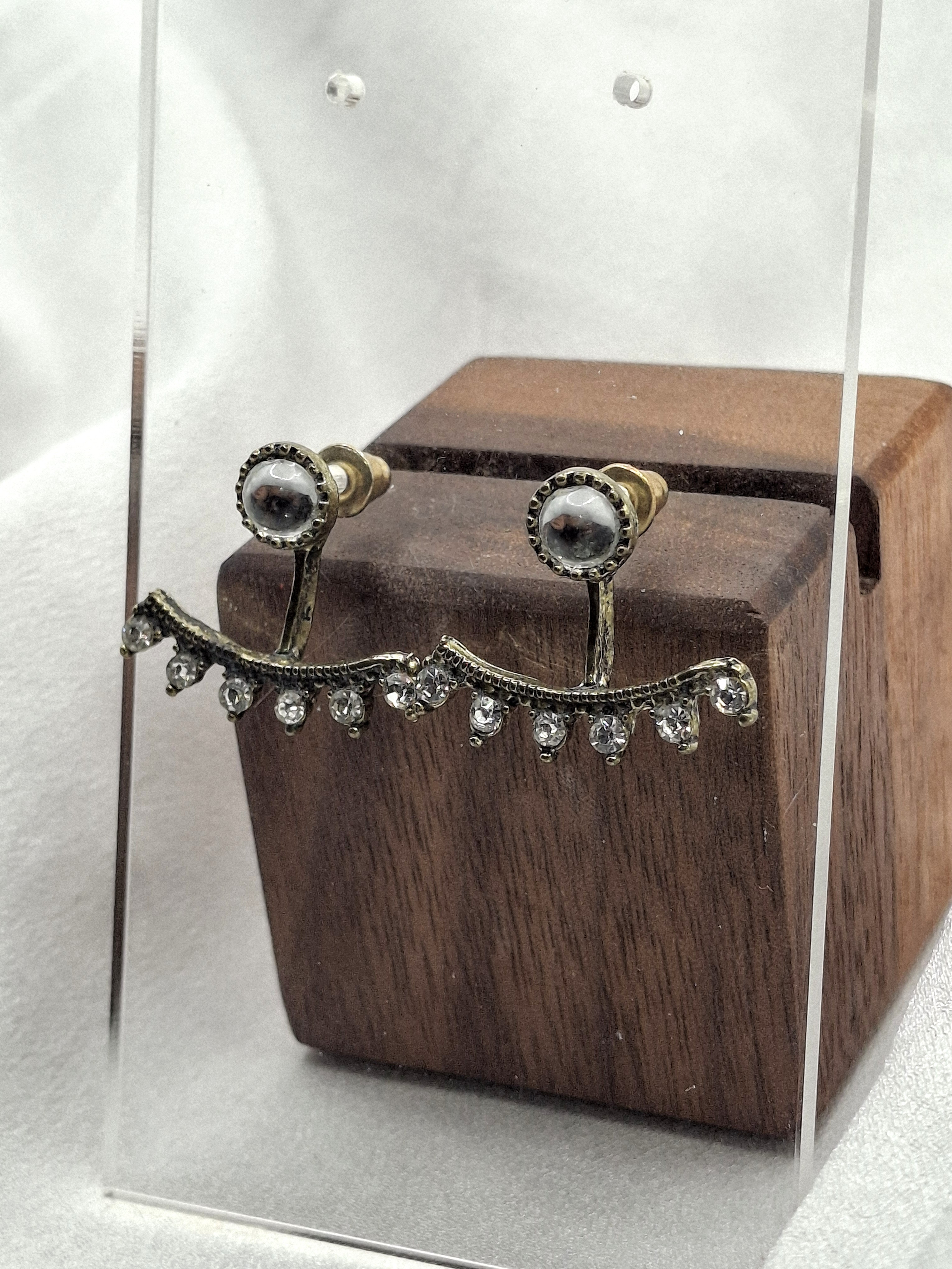 Image 5 for Unique Vintage Rhinestone Crescent Stud Post Earrings