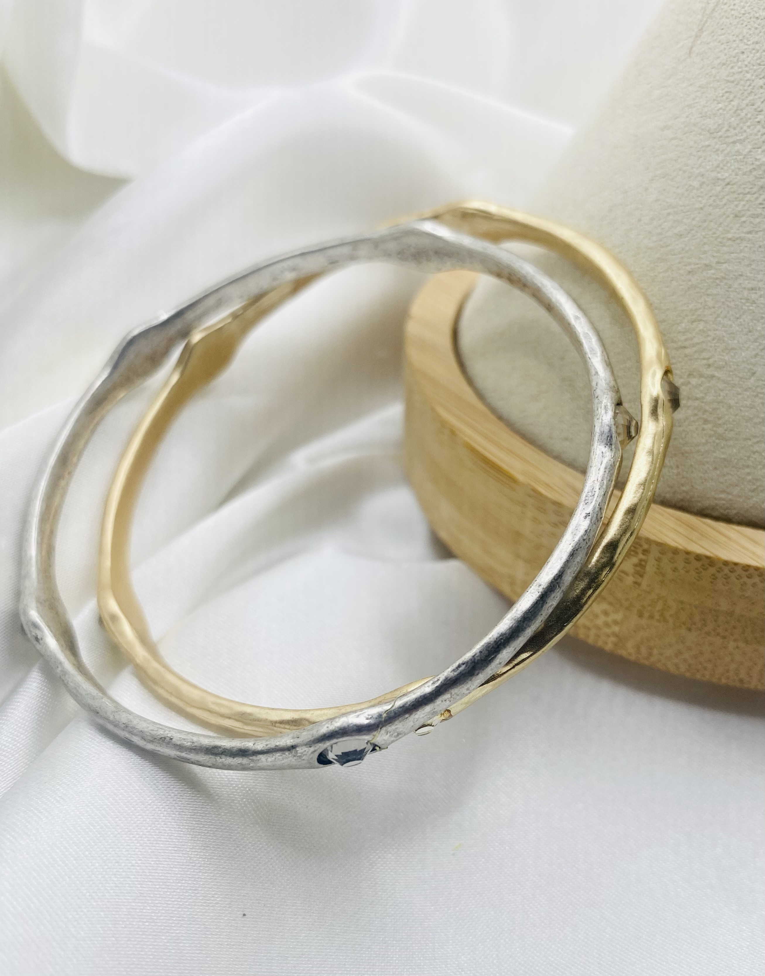 Image 4 for 2 Chic Crystal Accent Bangles - Gold & Silver - NWT