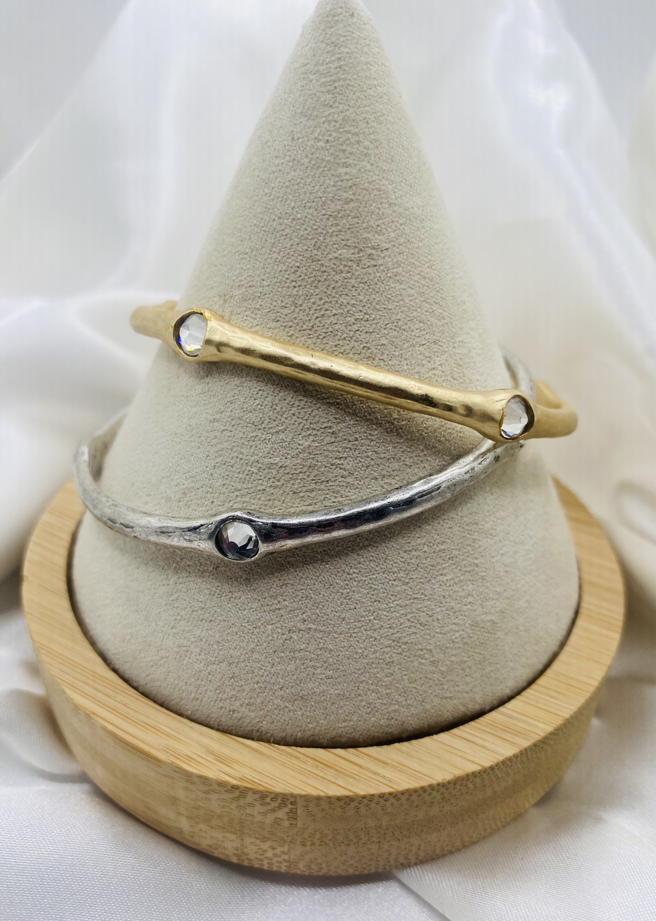 2 Chic Crystal Accent Bangles - Gold & Silver - NWT