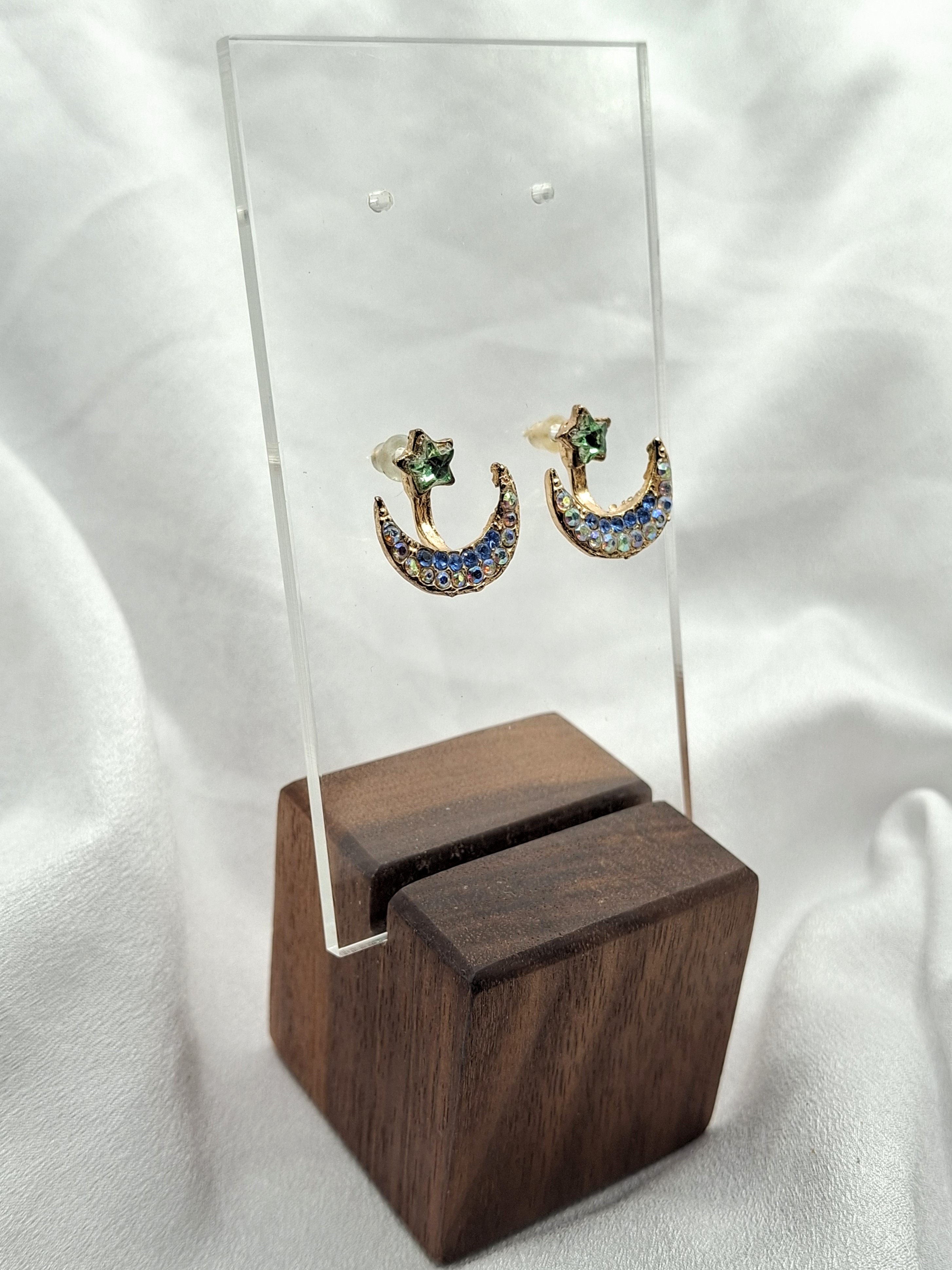 Image 4 for Vintage Moon & Star Crystal Stud Post Earring