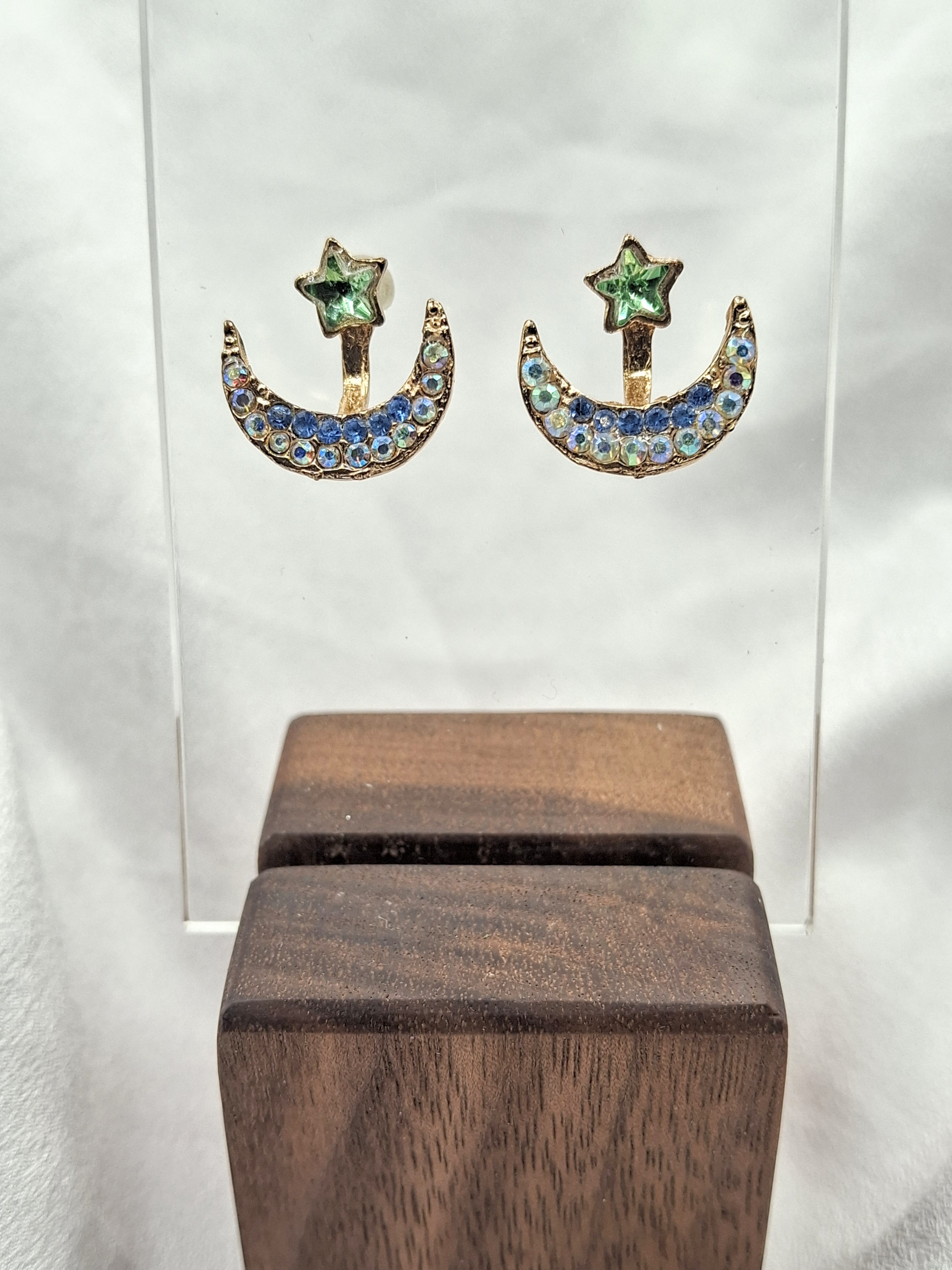 Vintage Moon & Star Crystal Stud Post Earring