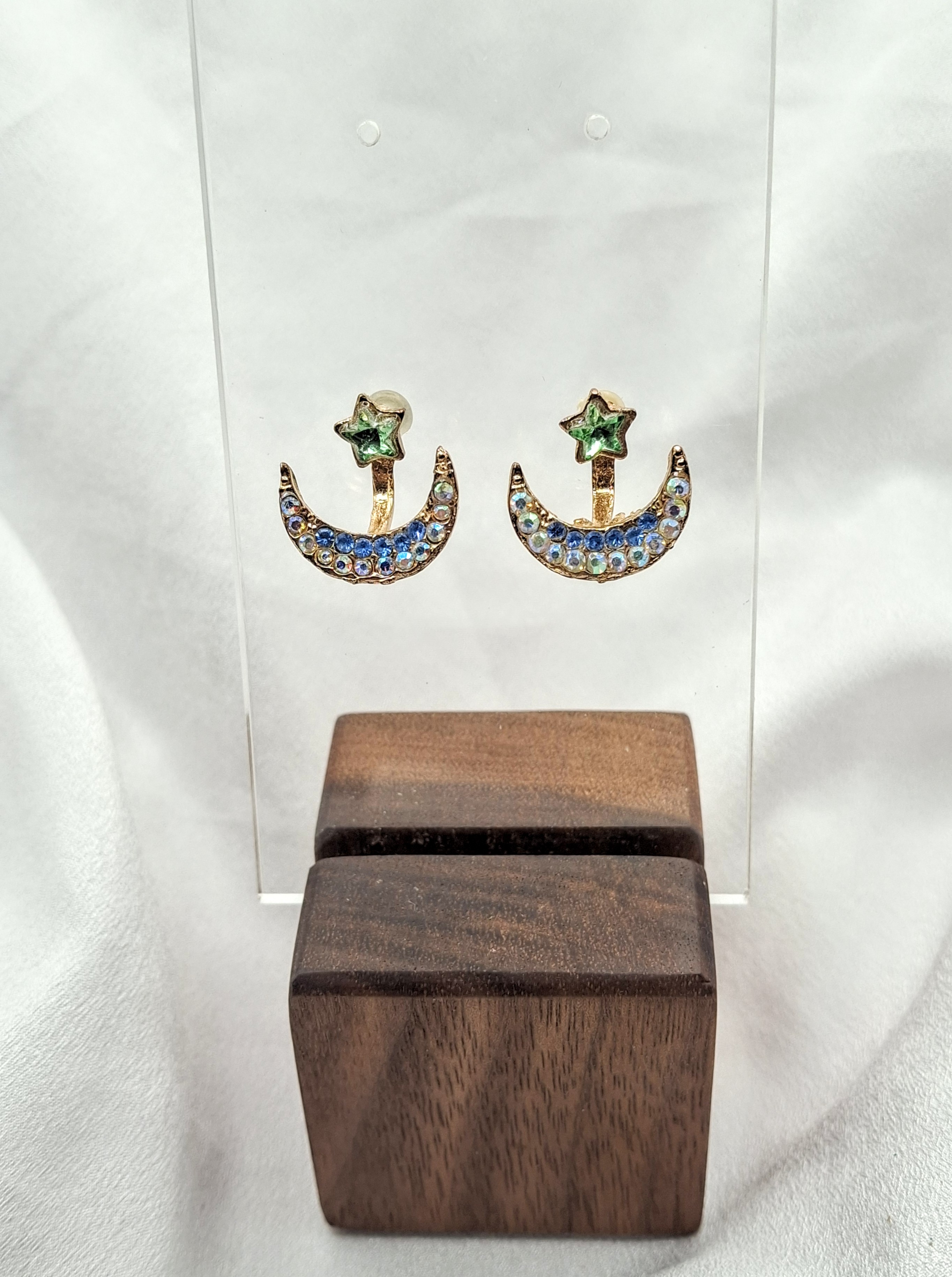 Image 2 for Vintage Moon & Star Crystal Stud Post Earring