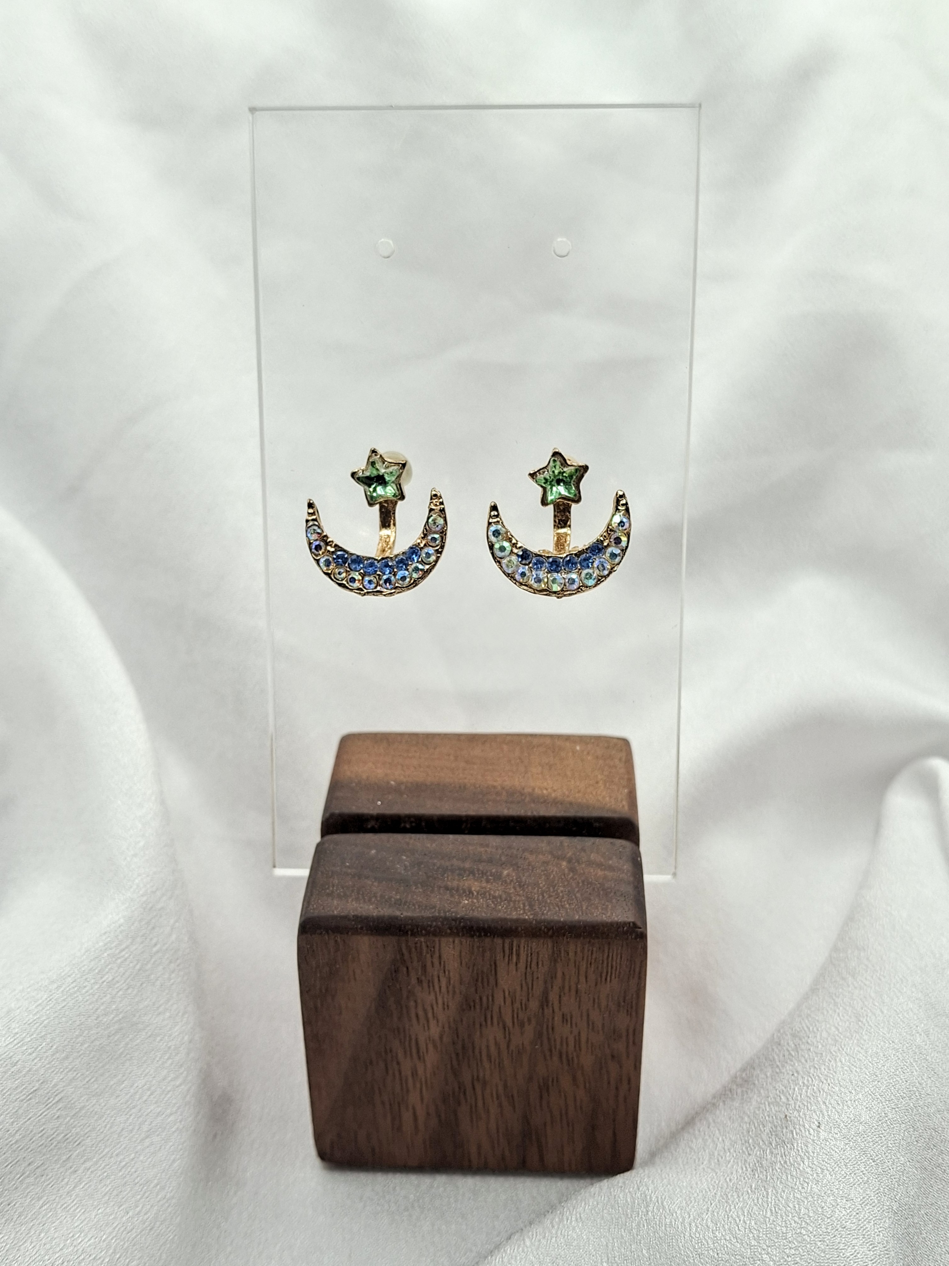 Image 3 for Vintage Moon & Star Crystal Stud Post Earring