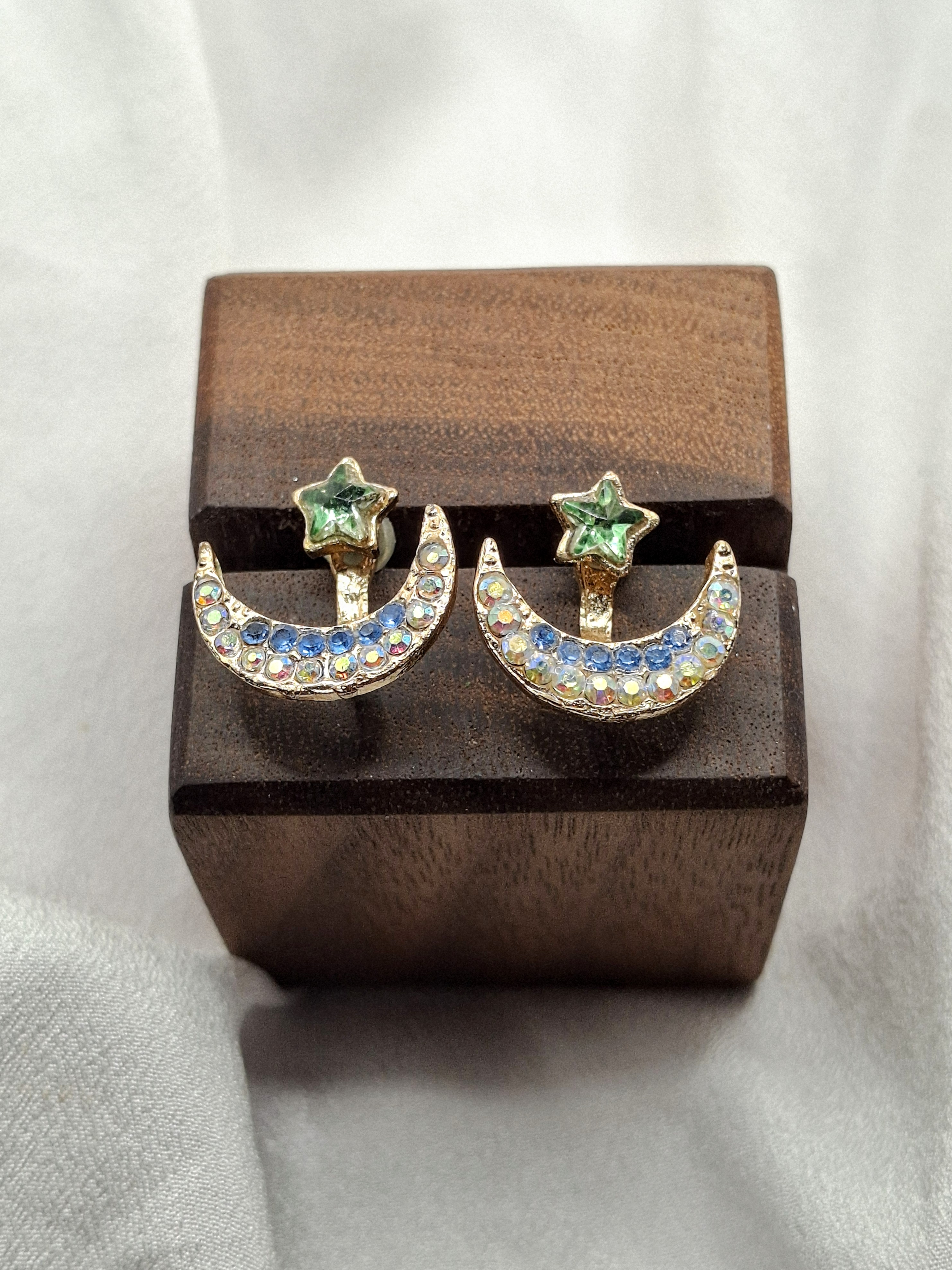Image 5 for Vintage Moon & Star Crystal Stud Post Earring