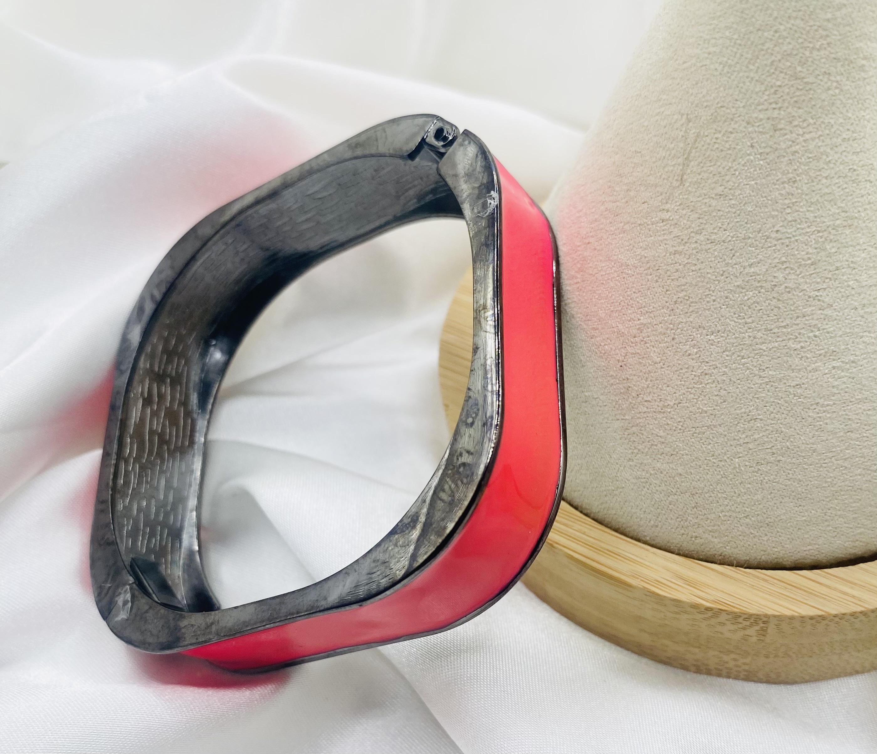 Image 3 for Hot Pink & Gunmetal Square Cuff Bracelet - NWT