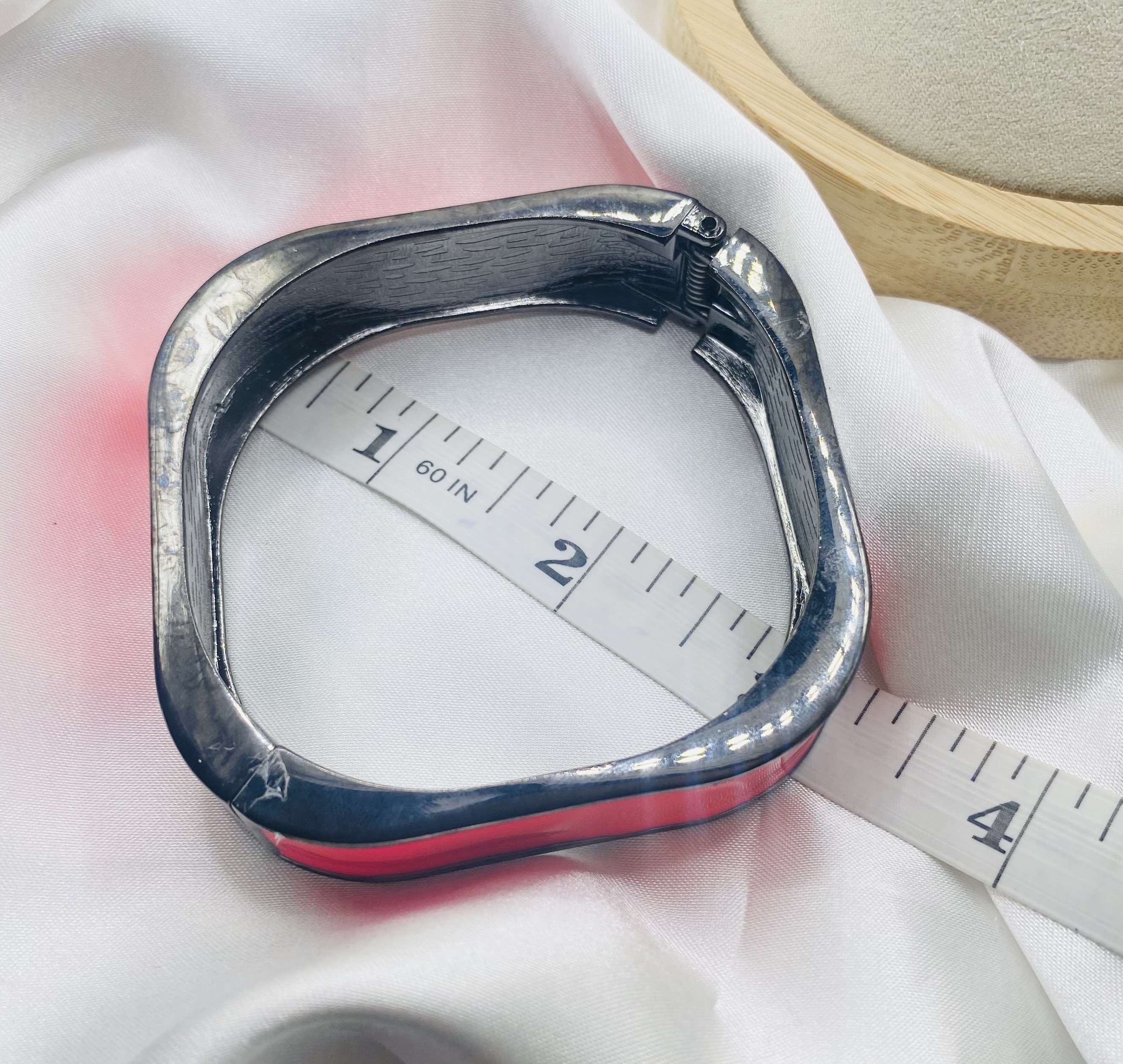 Image 5 for Hot Pink & Gunmetal Square Cuff Bracelet - NWT