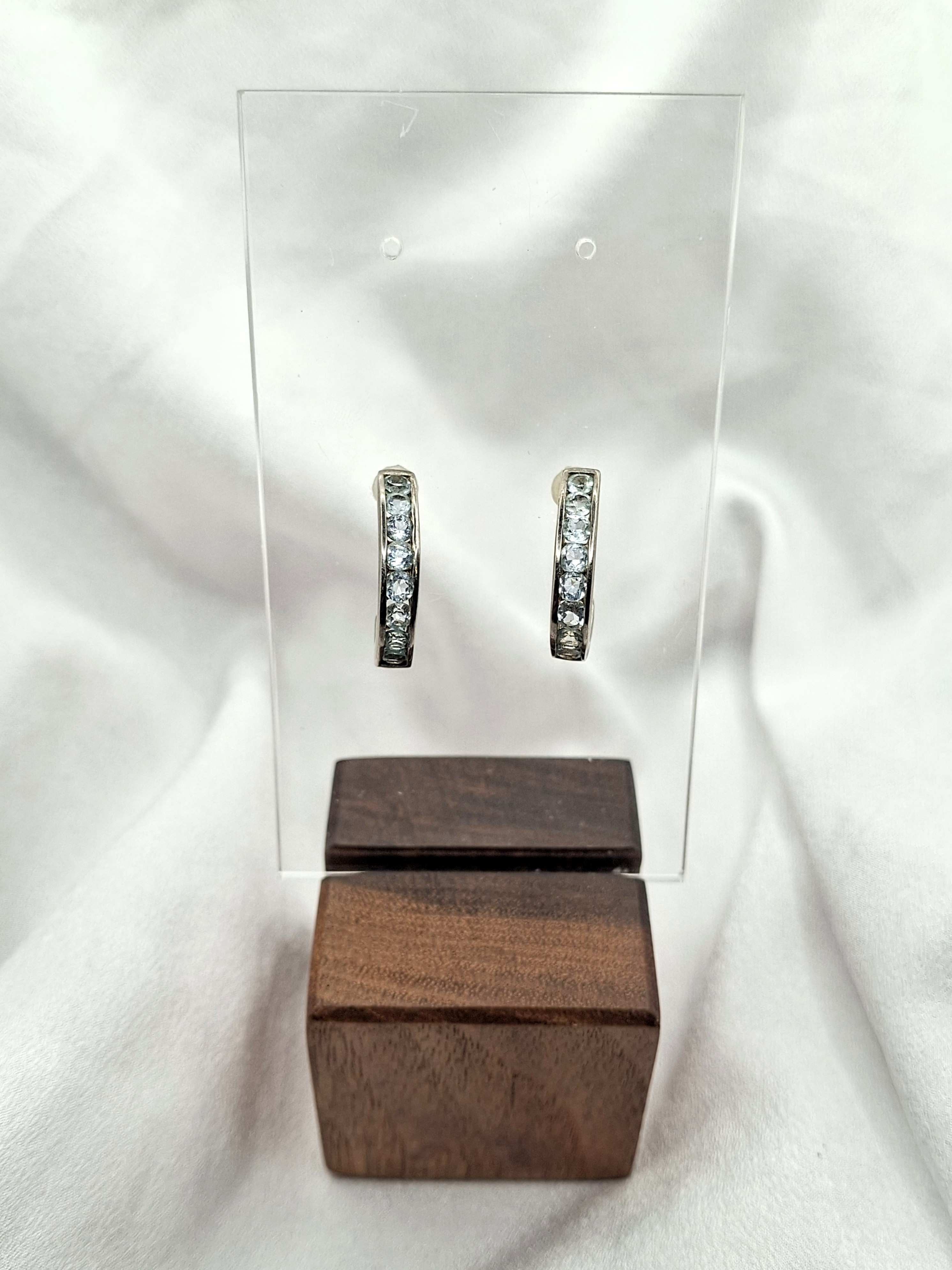 Image 2 for Vintage 925 Silver Aquamarine Half Hoop Post Earrings