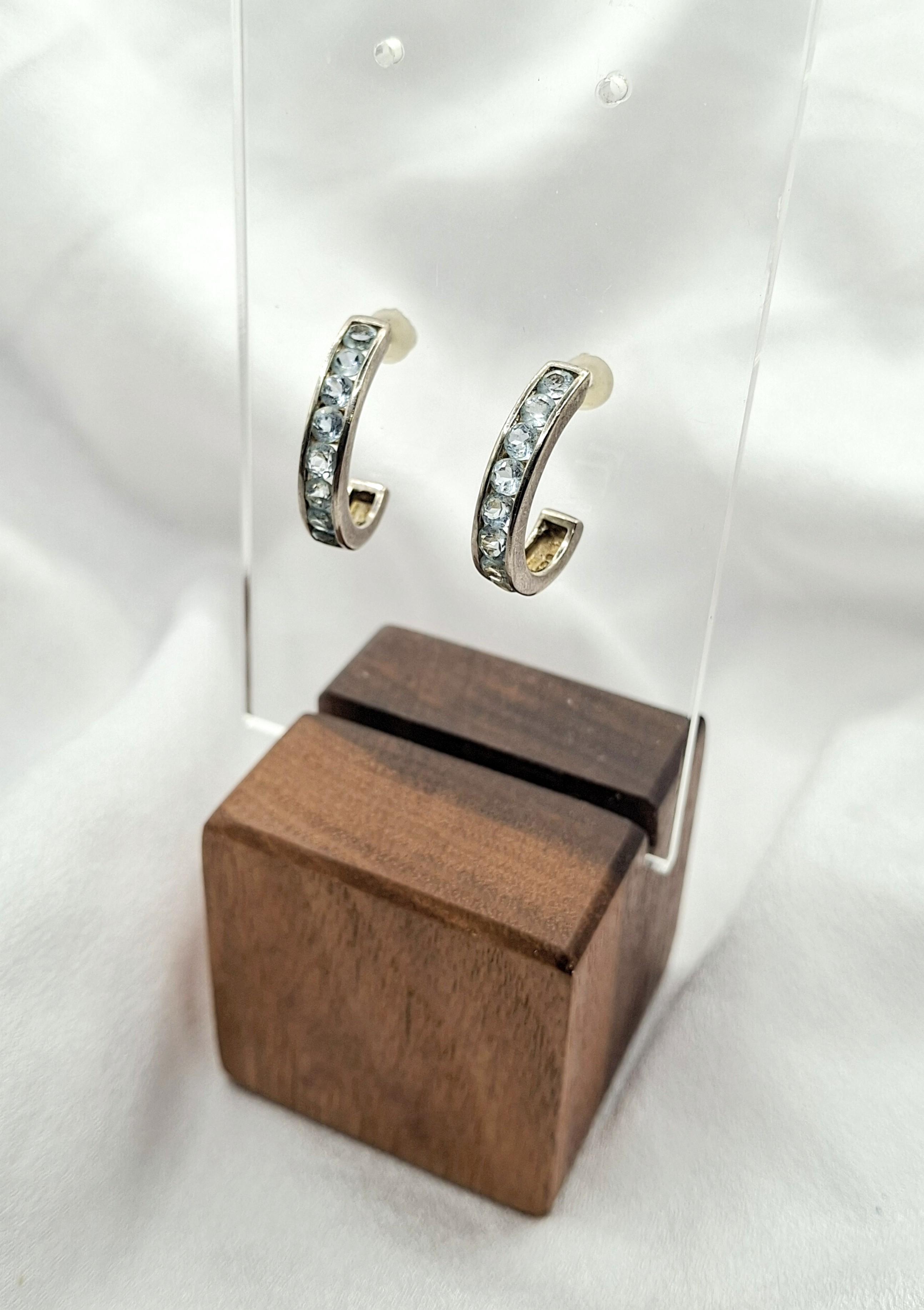 Image 3 for Vintage 925 Silver Aquamarine Half Hoop Post Earrings