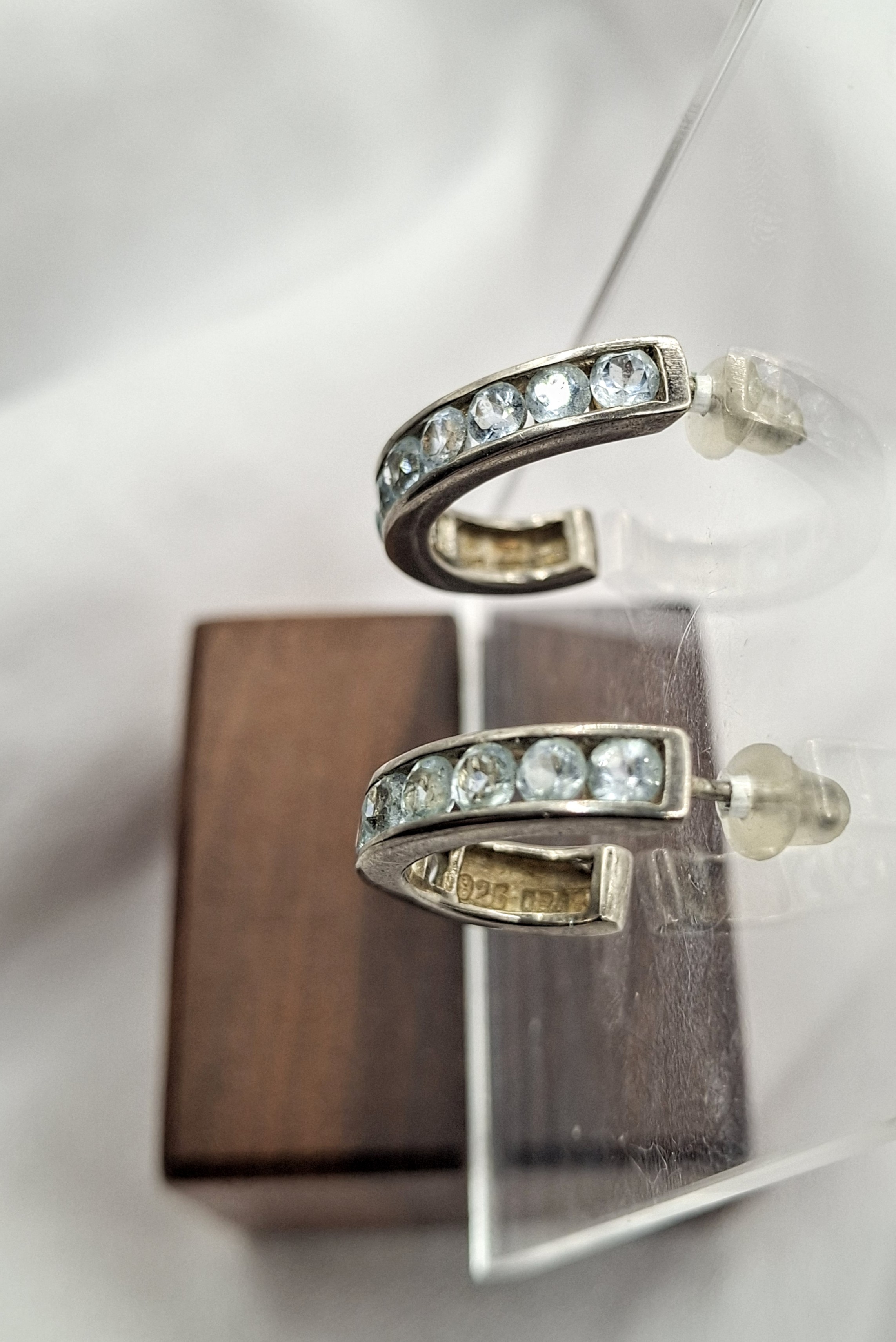 Image 4 for Vintage 925 Silver Aquamarine Half Hoop Post Earrings