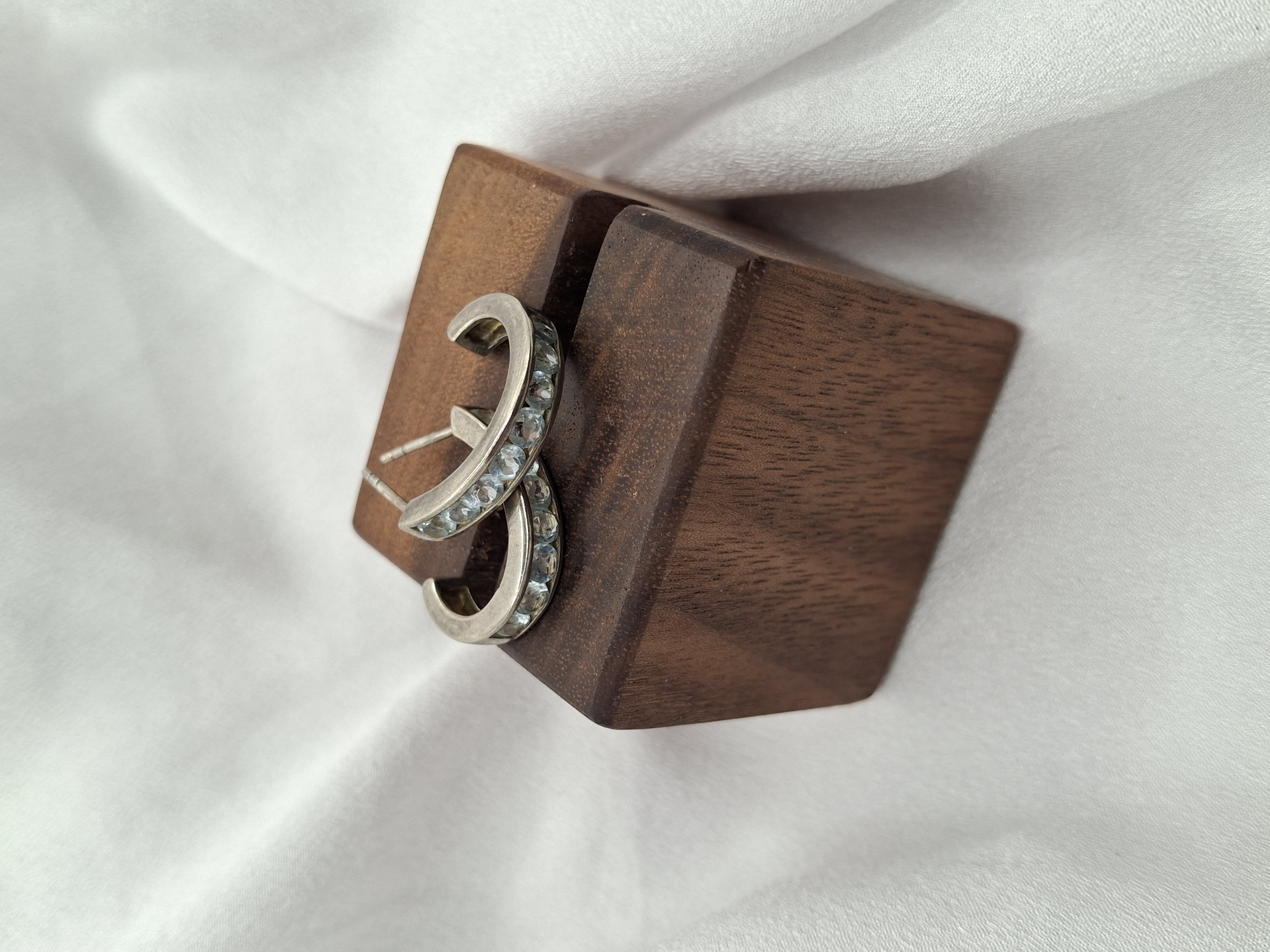 Image 7 for Vintage 925 Silver Aquamarine Half Hoop Post Earrings